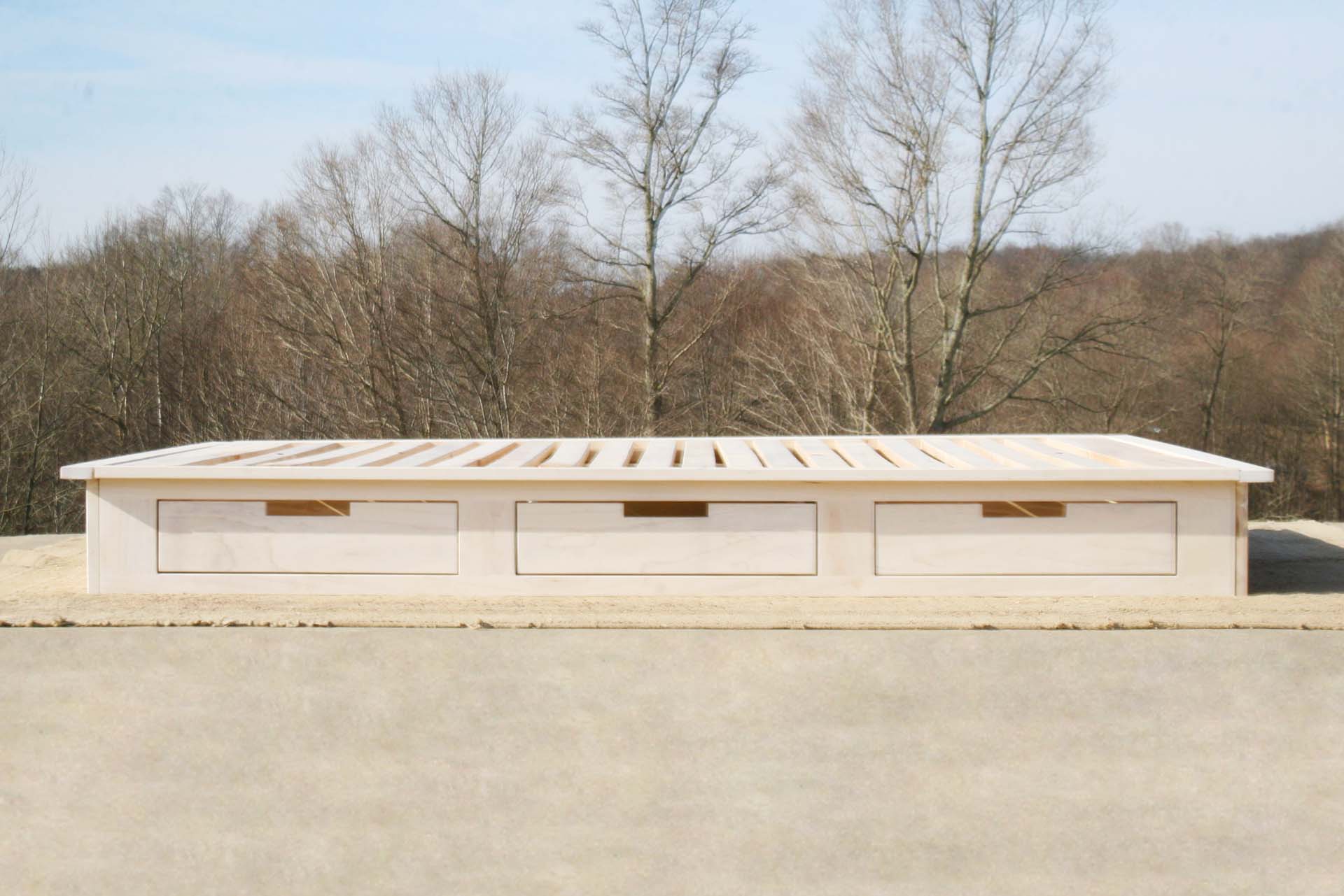 side view solid natural Low Platform Bed or Tatami Bed with 6 drawers