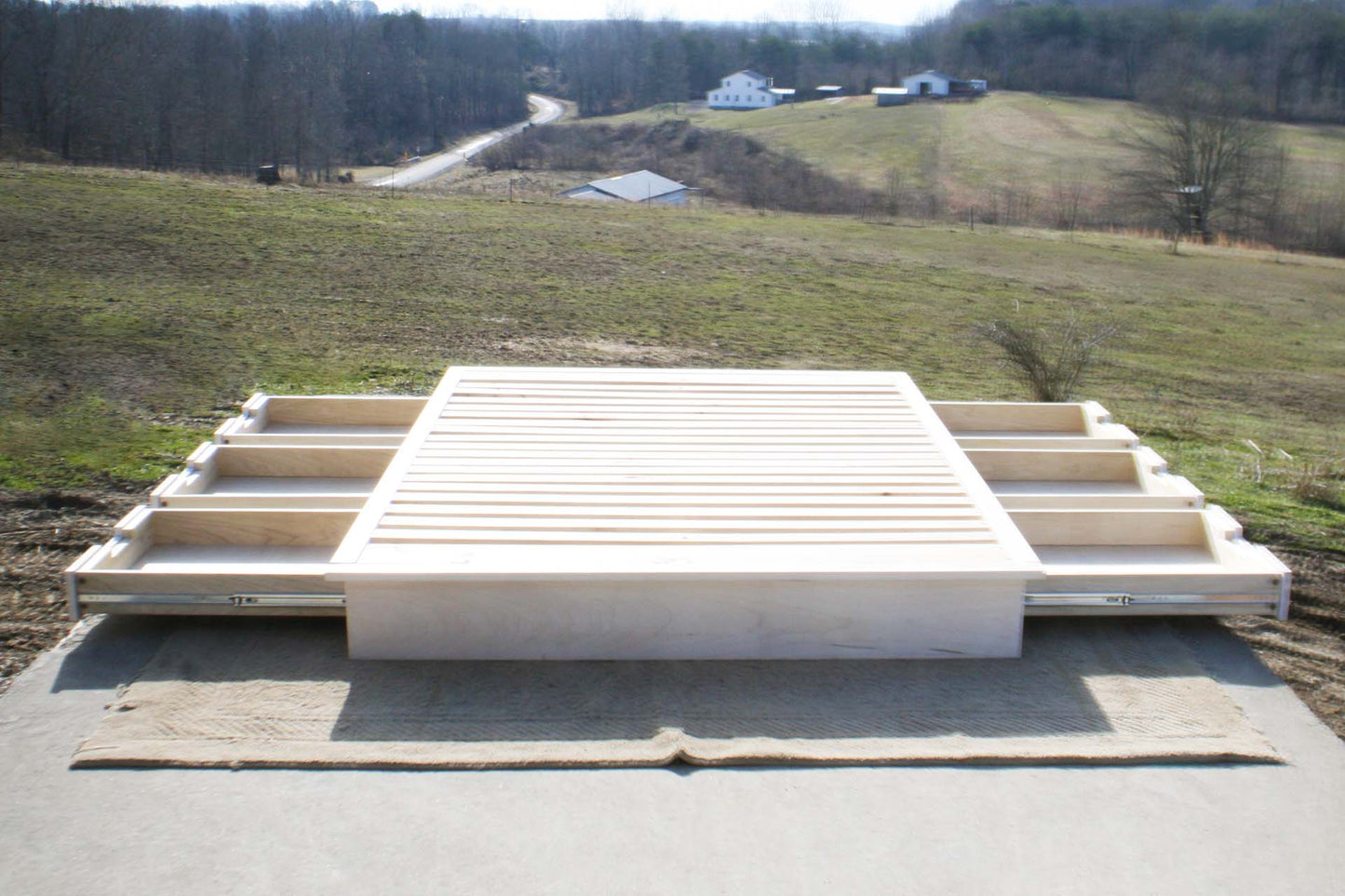 front view drawers open natural Low Platform Bed or Tatami Bed with 6 drawers