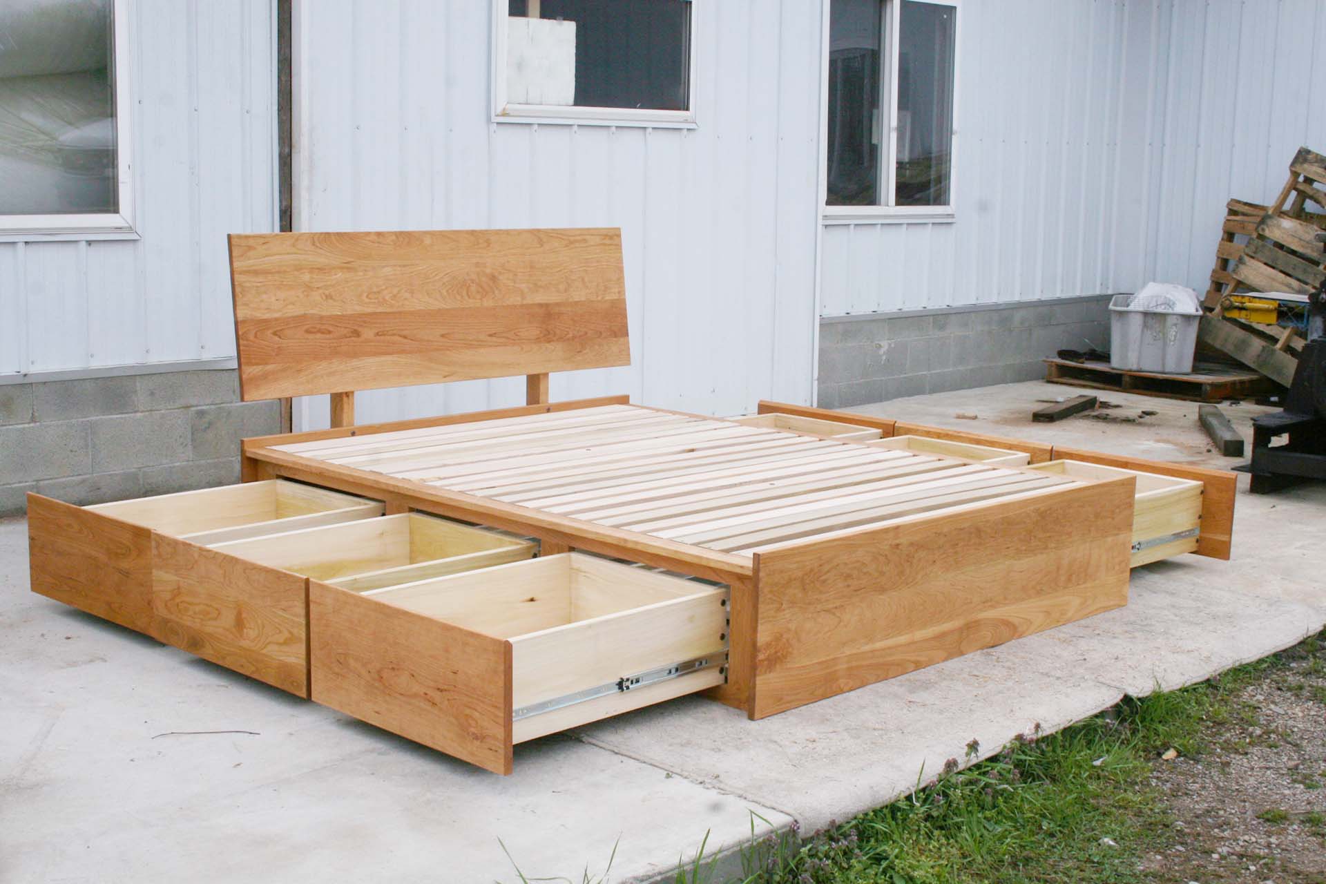 natural Low Storage Bed with 6 drawers and angled headboard