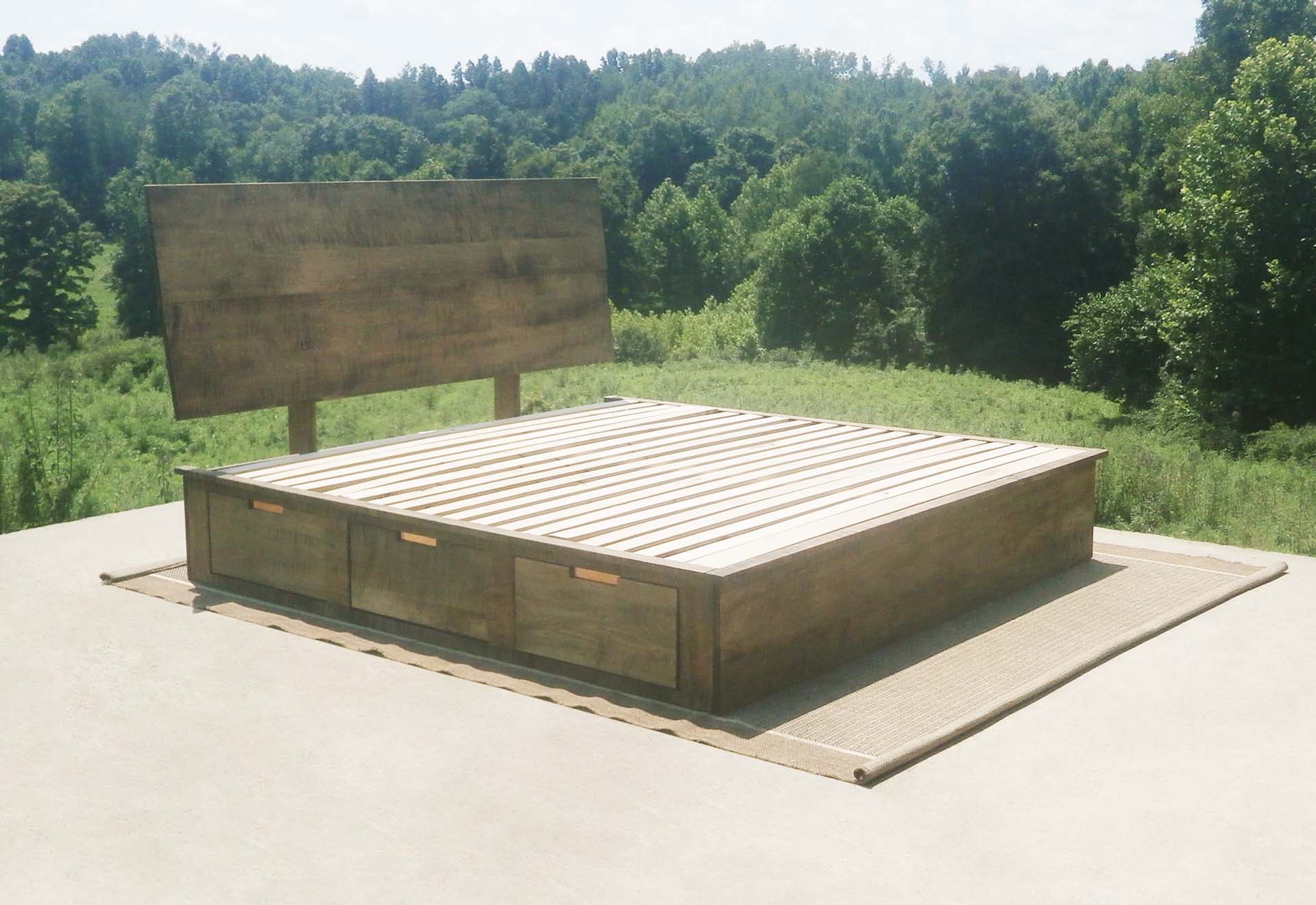 solid custom Storage Bed with 6 drawers and angled headboard