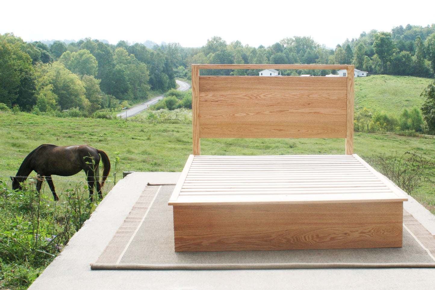 front view Platform Bed with 6 drawers and headboard with top bar