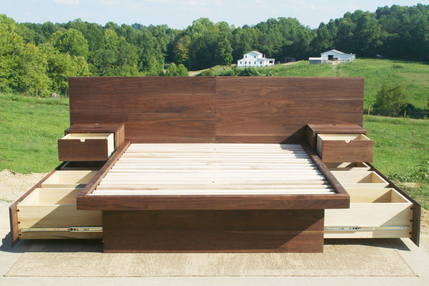 walnut drawers open Storage bed frame with headboard and nightstands