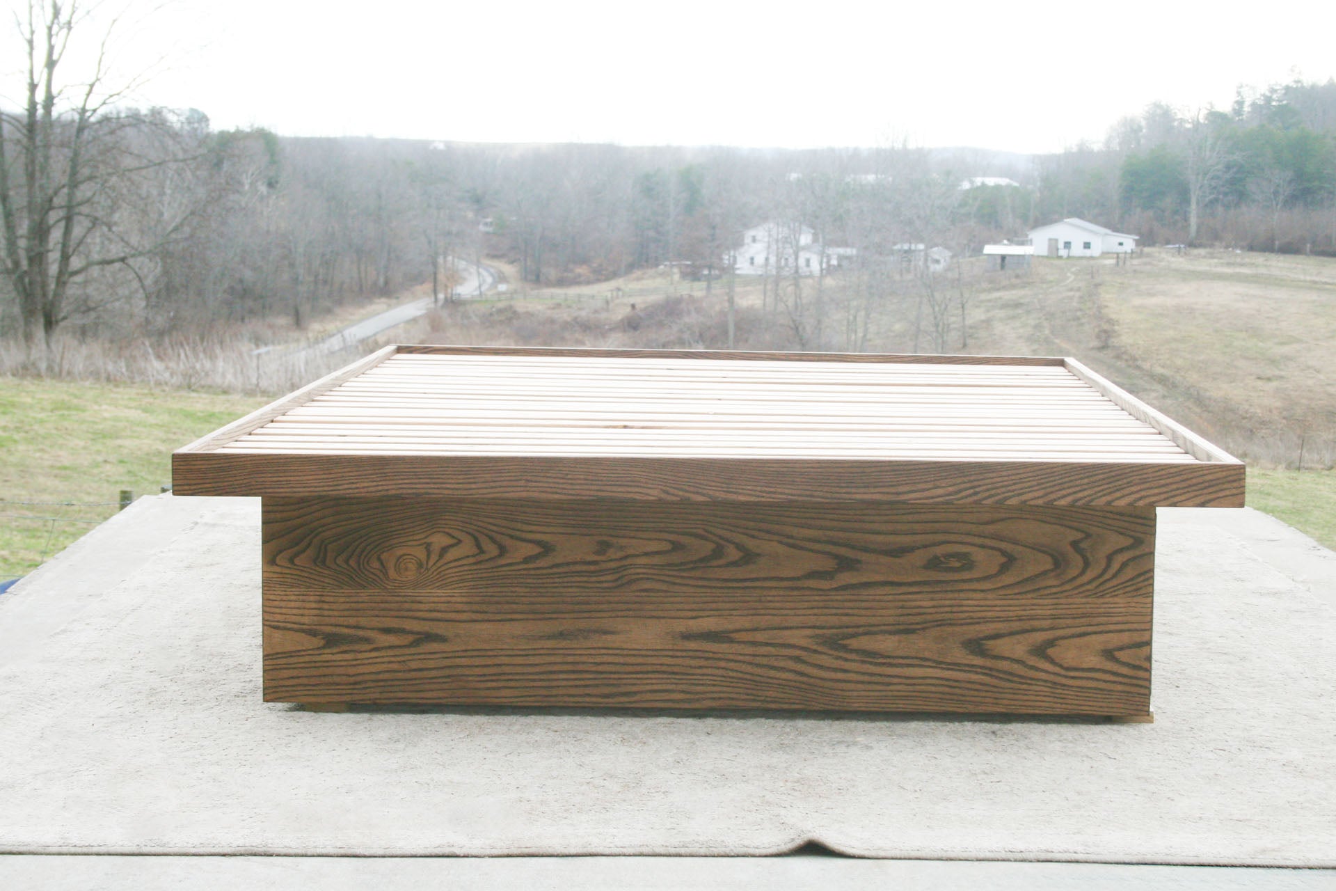front view natural Platform Bed with 6 drawers