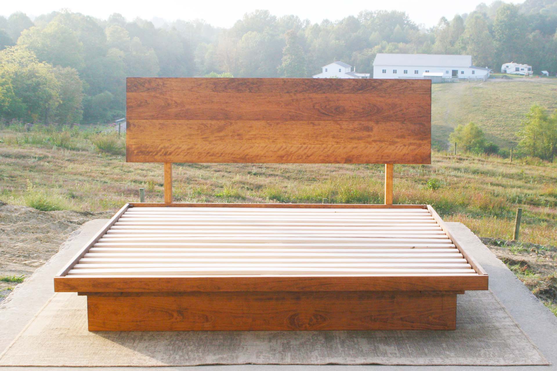 natural Low Platform Bed with 6 Drawers