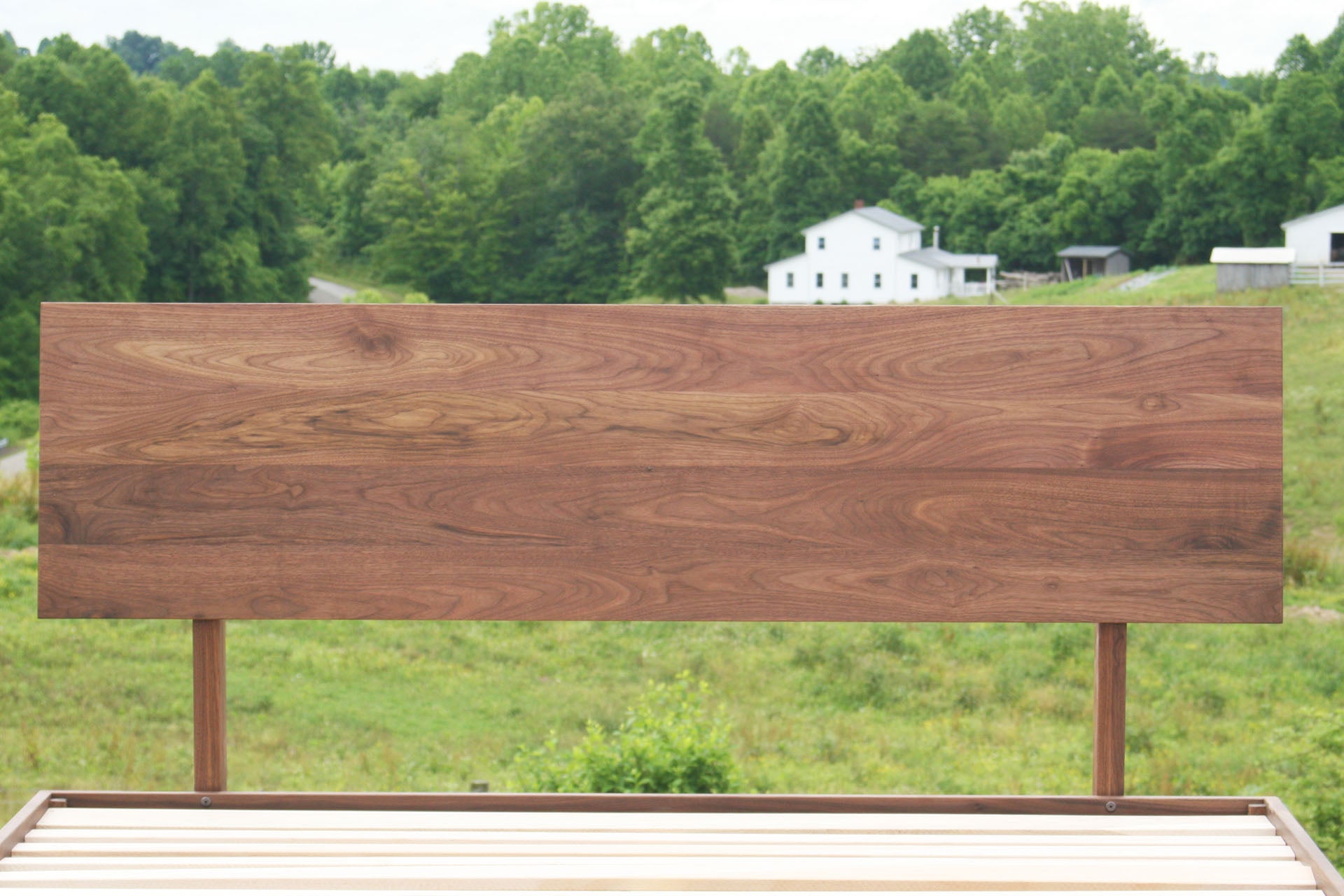 wood headboard of Low platform storage bed with 4 drawers