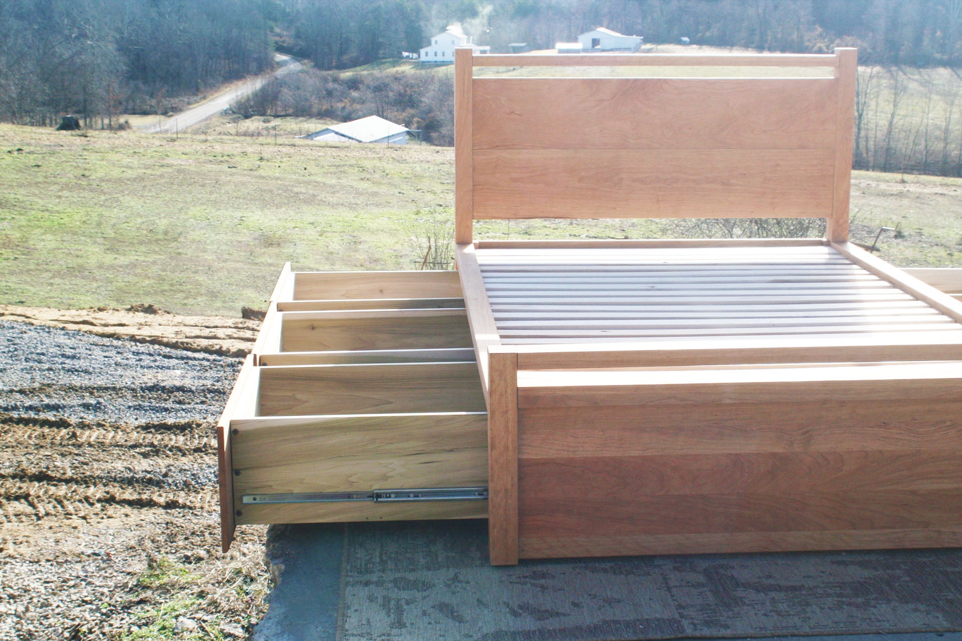 side drawers of Storage Bed with top-rail head and footboard