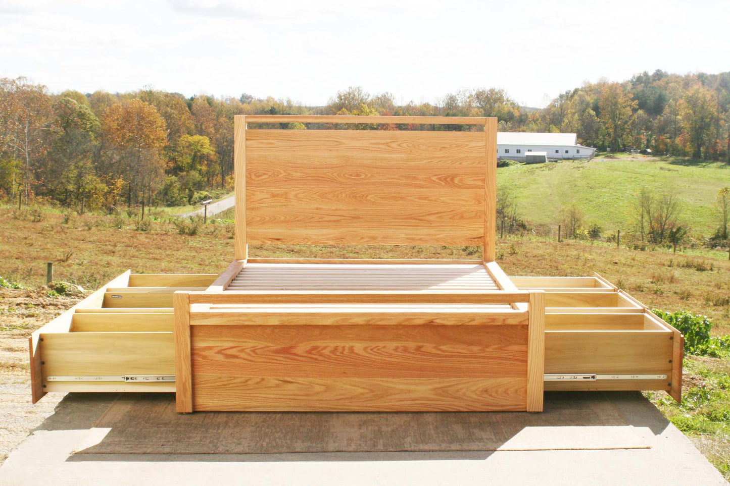 drawers open custom Storage Bed with top-rail head and footboard