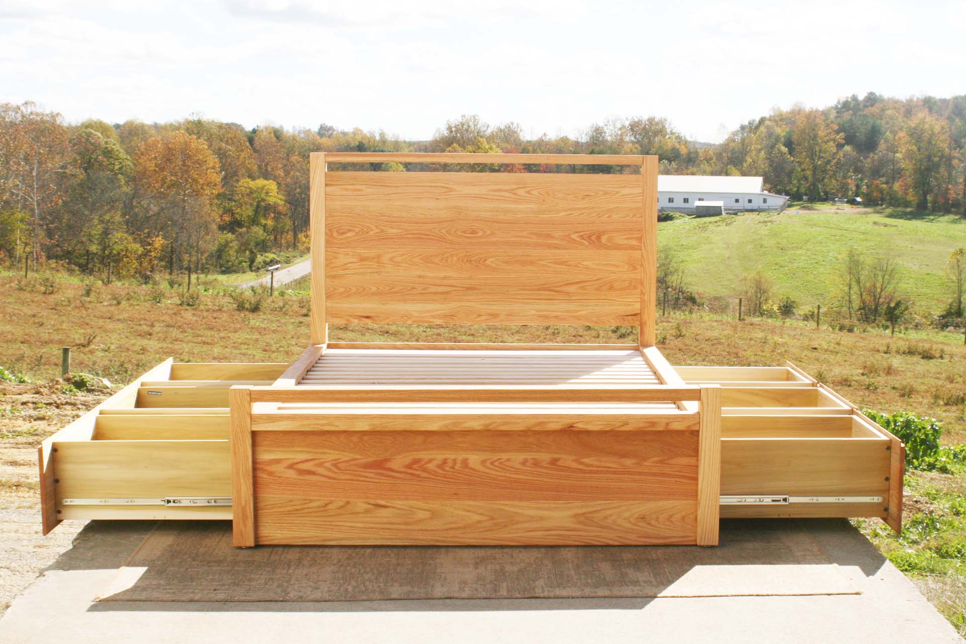 drawers open custom Storage Bed with top-rail head and footboard
