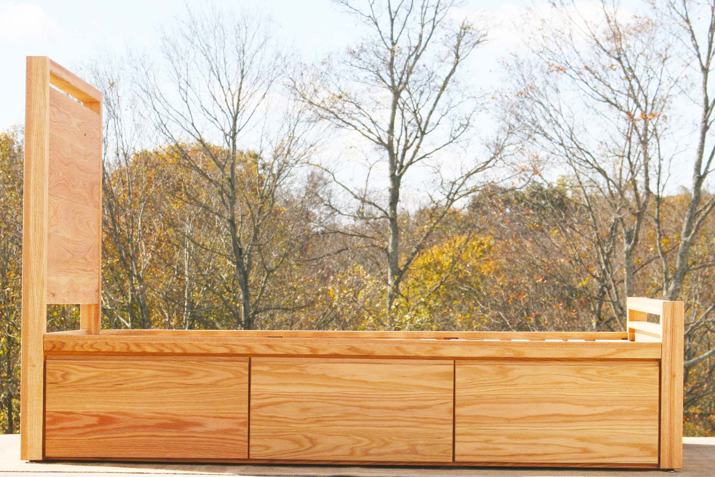 side view custom Storage Bed with top-rail head and footboard