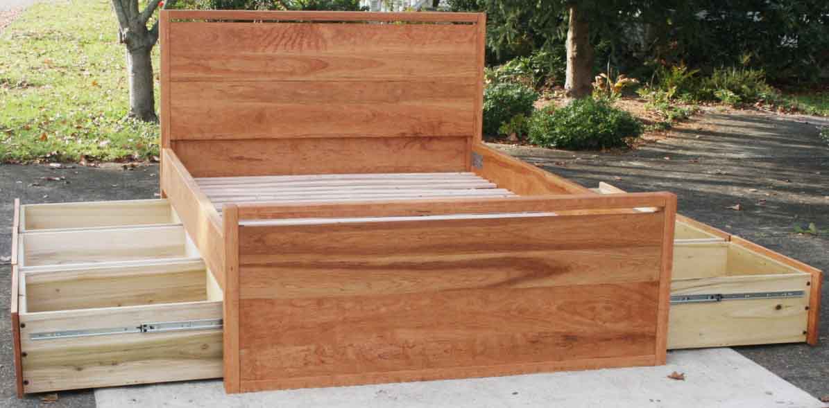 Recessed Platform Bed with 6 drawers NdRnV01b - Solid Custom Heirlooms