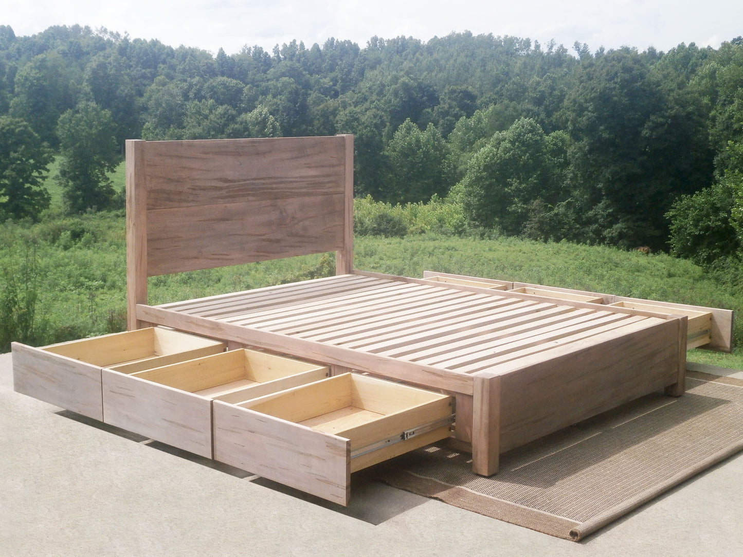 angled view Low Storage Bed with 6 drawers out