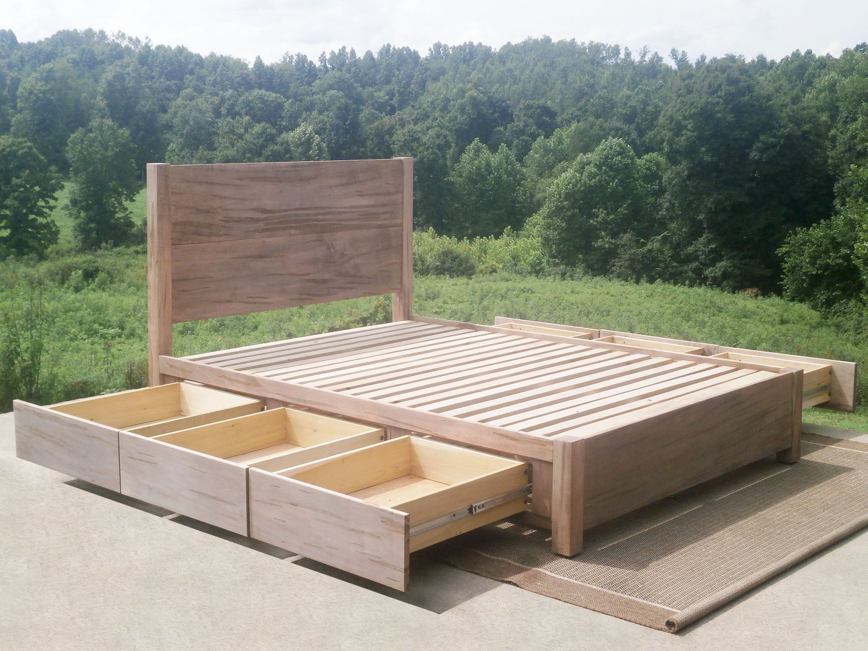 angled view Low Storage Bed with 6 drawers out