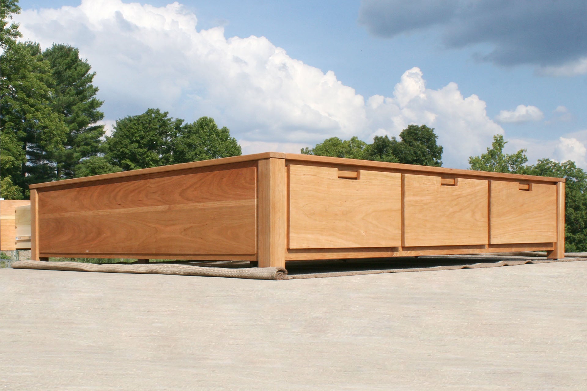 low angled view Platform Bed with 6 drawers and recessed frame