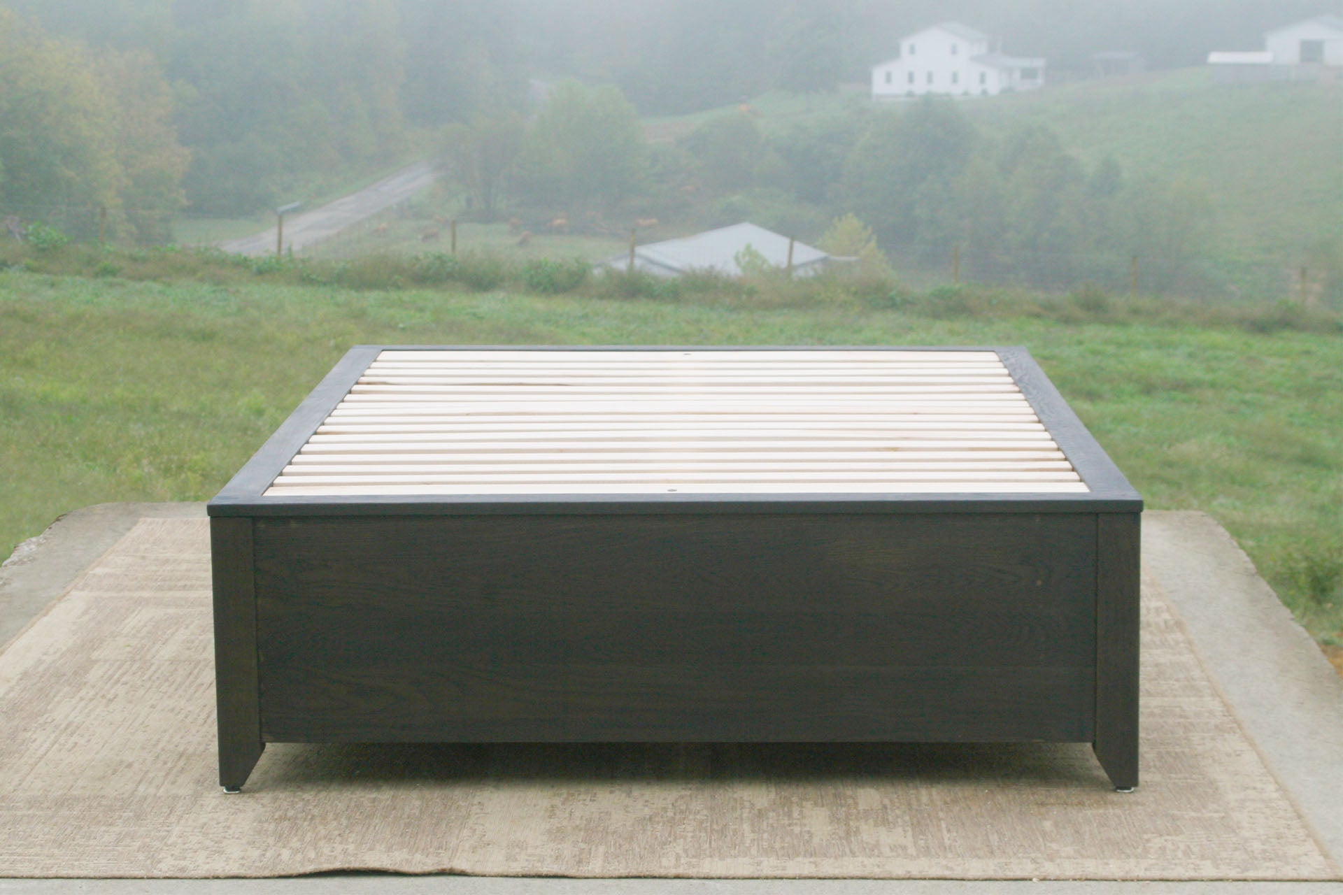 front view wood Platform Bed with 4 drawers and tapered feet