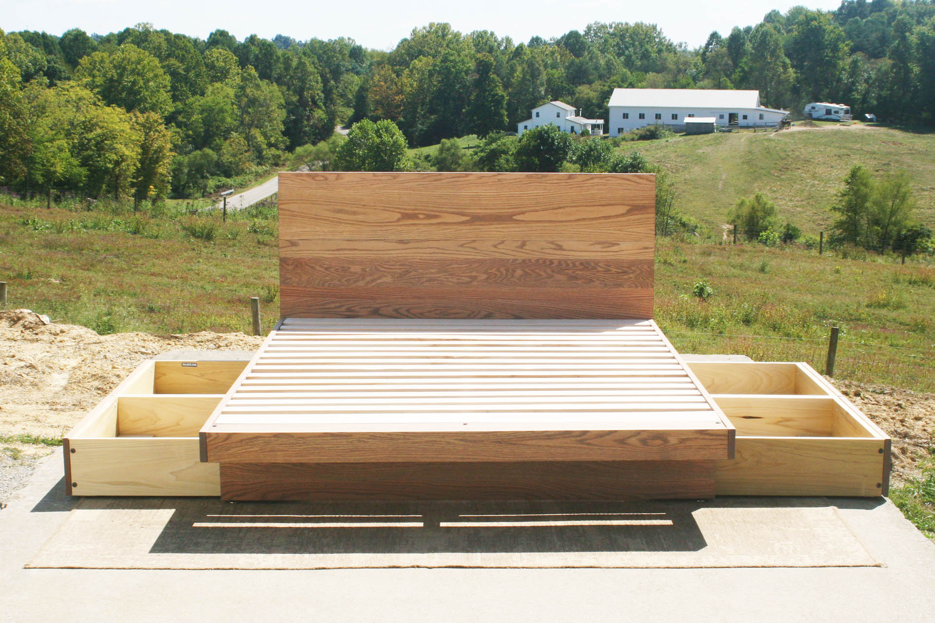 drawers open custom Cantilever storage bed with 4 drawers and headboard