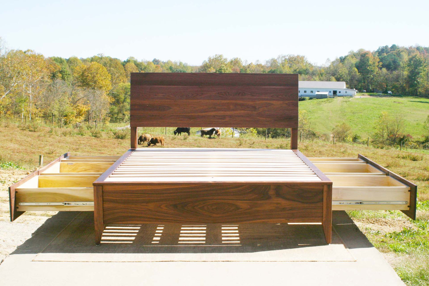 drawers open custom Platform storage bed with headboard