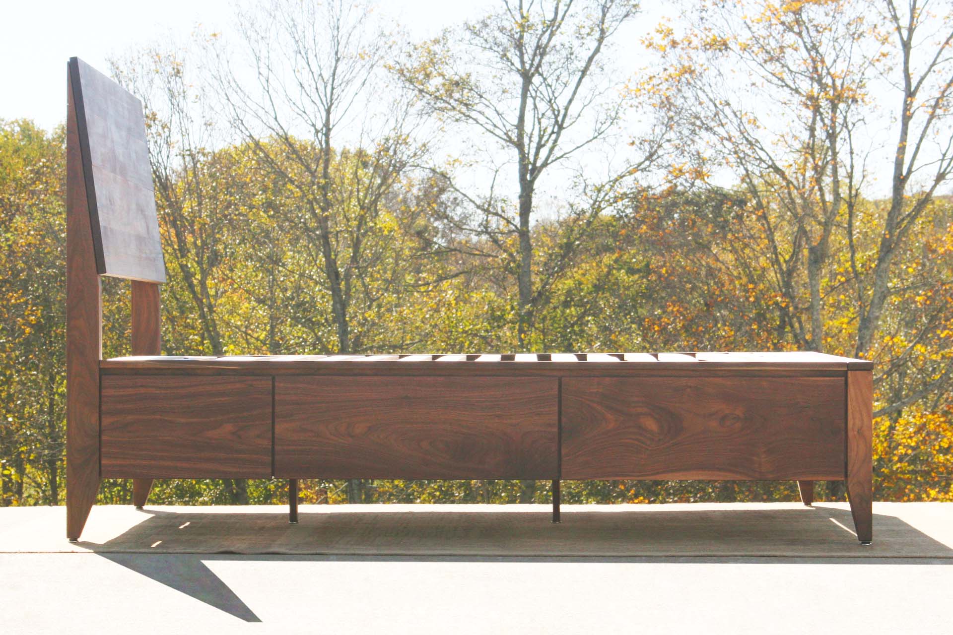 side view custom Platform storage bed with headboard