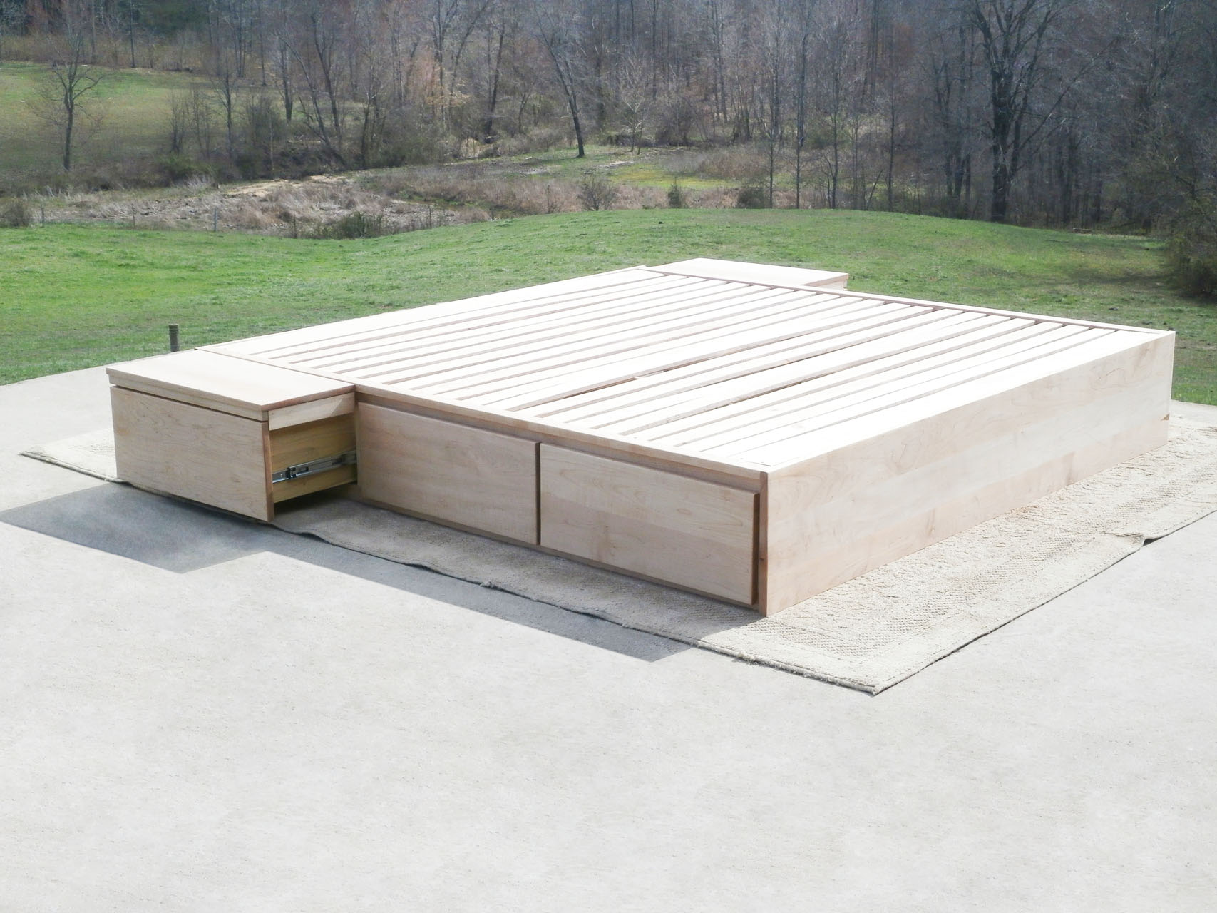 front angled view 6 Drawer Storage Bed with flat platform with drawers out