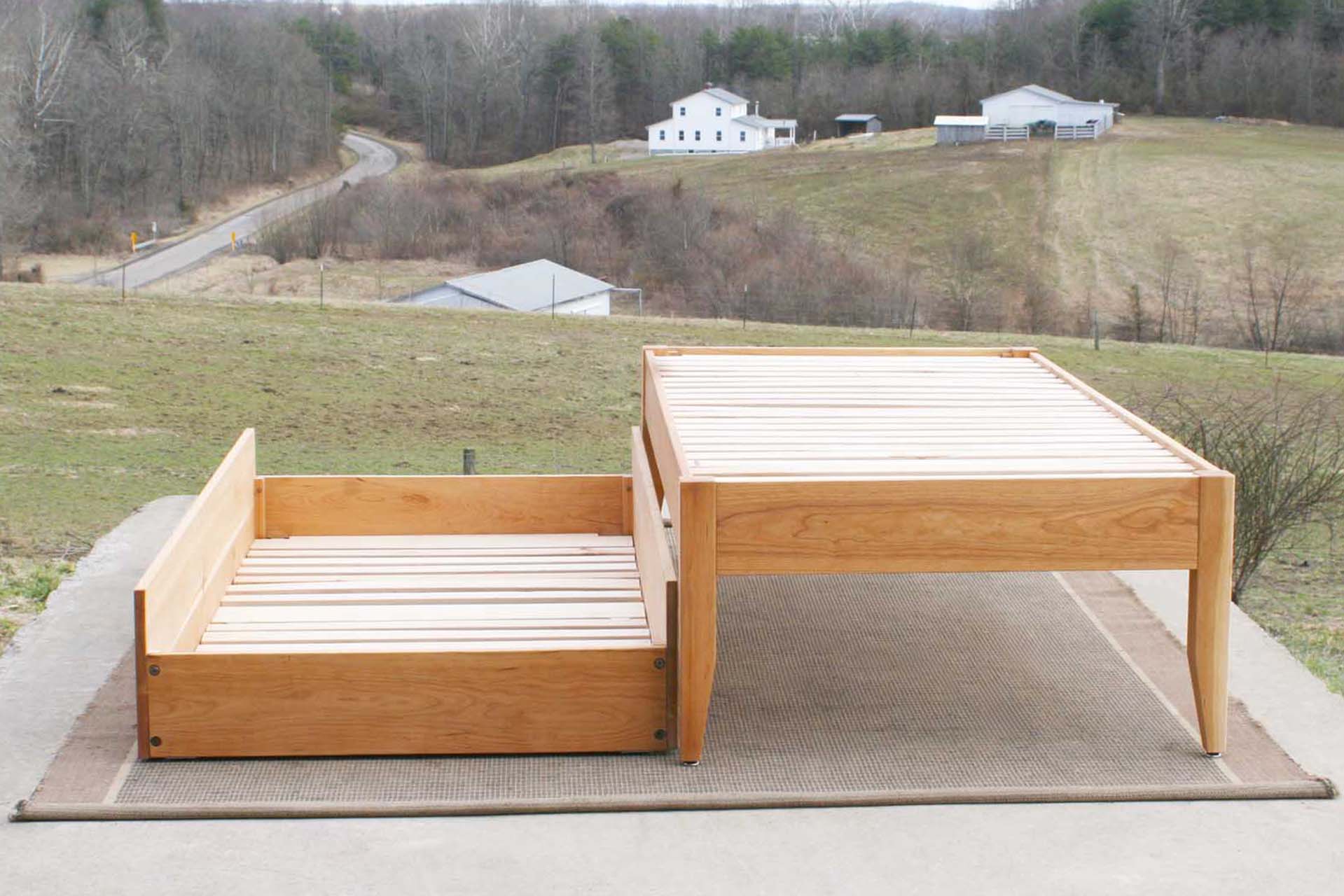 front view hardwood trundle out natural Simply Elegant Platform Bed with Trundle