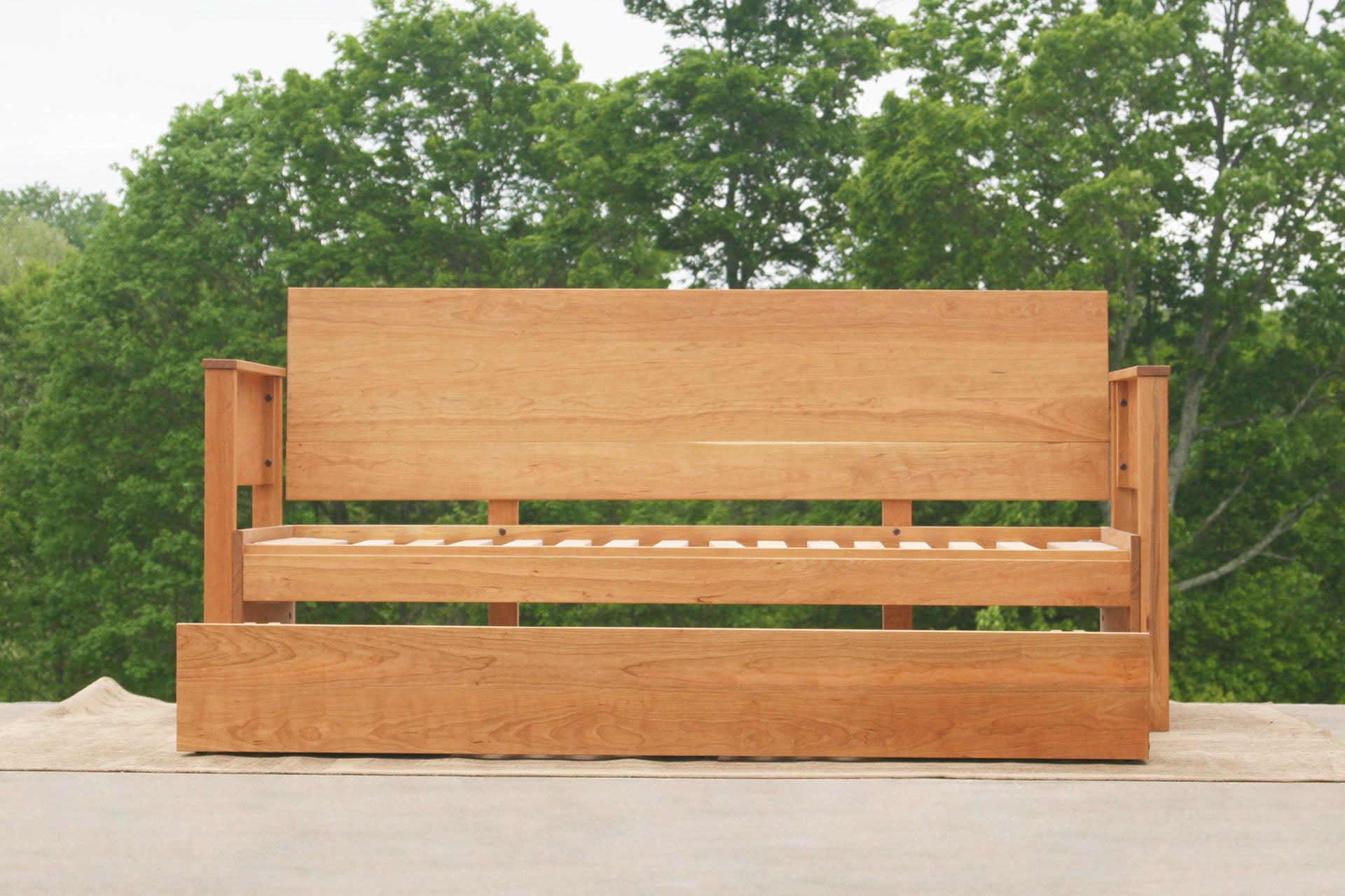 solid hardwood Daybed with trundle, backboard and armrests