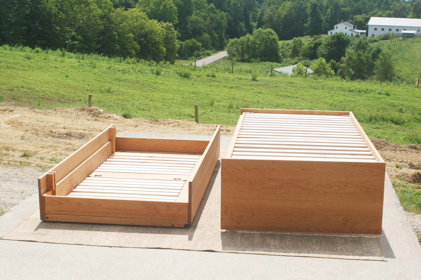 Trundle Bed with Pull Lift Handle and No Headboard front view trundle pulled out but not up