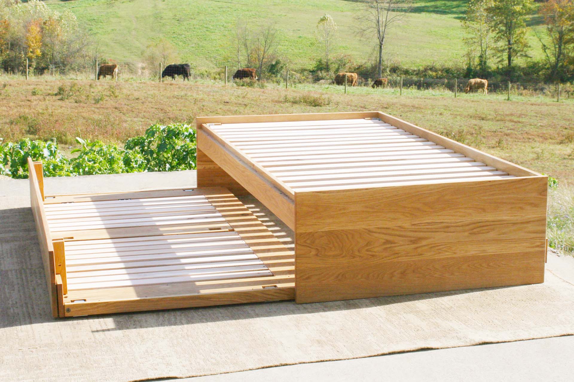solid custom Trundle Bed with Pull Lift Handle and No Headboard