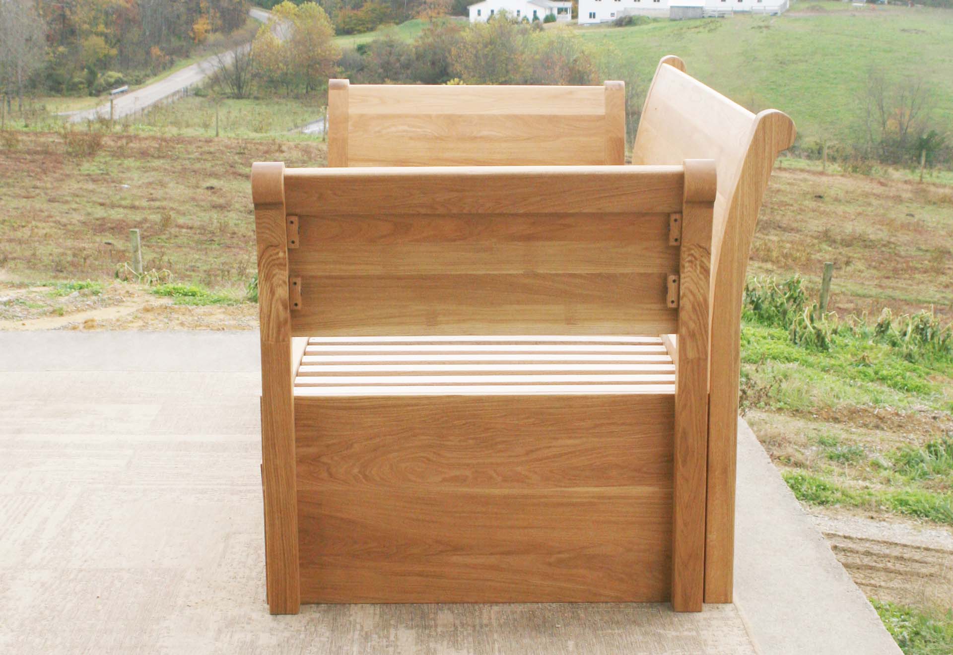 side view custom 3-Function Trundle Bed with sleigh backboard