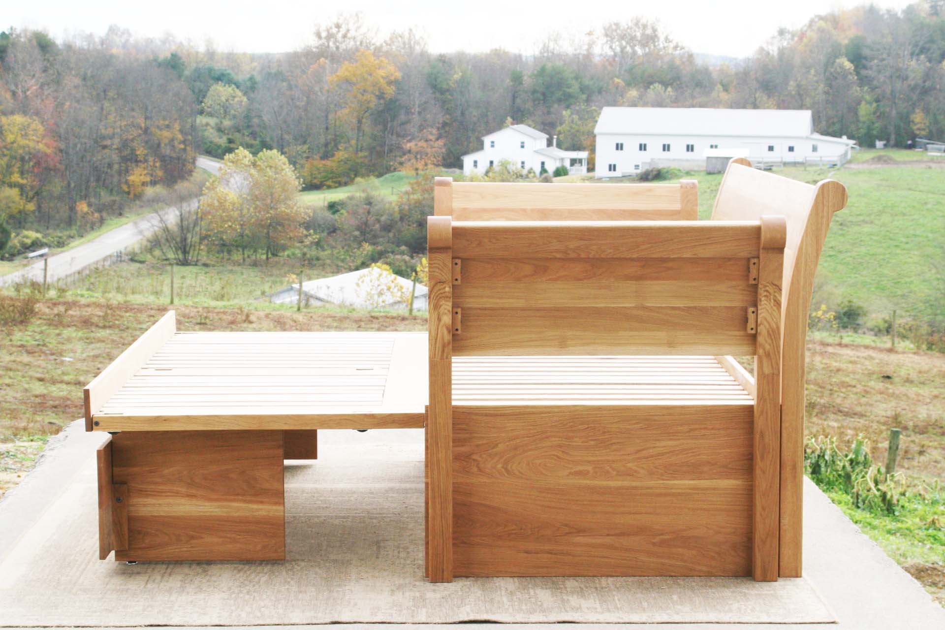 side view trundle out custom 3-Function Trundle Bed with sleigh backboard