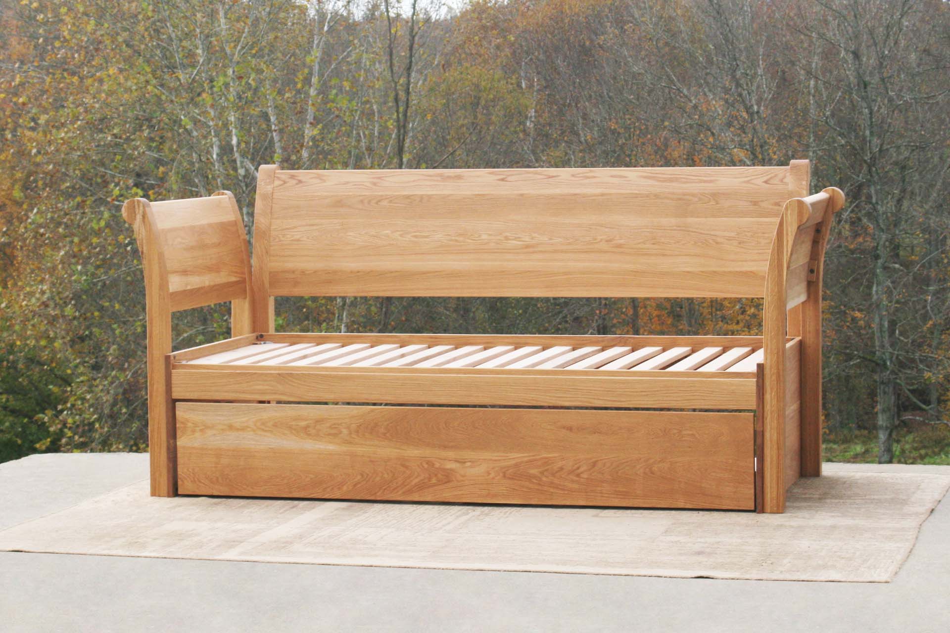 custom 3-Function Trundle Bed with sleigh backboard