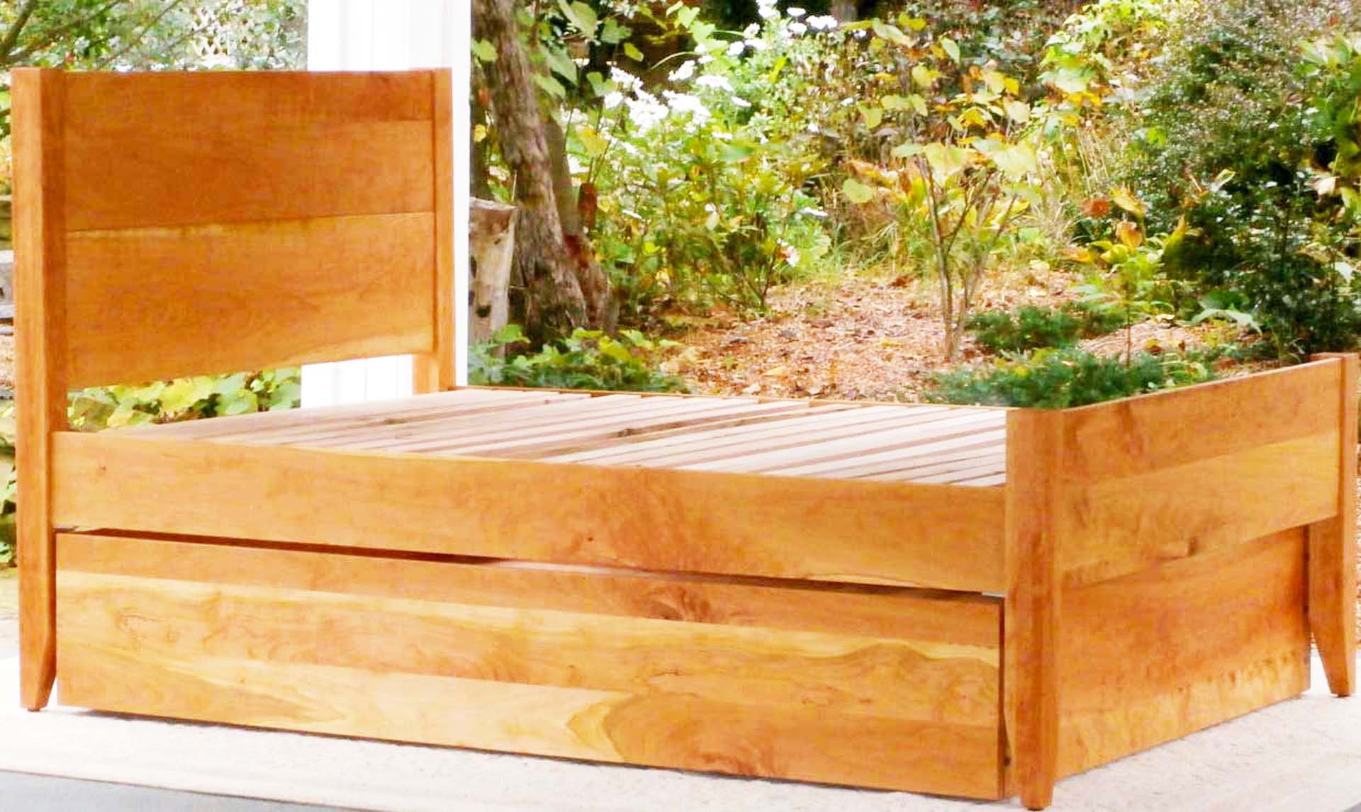 angled view close up Trundle Bed with headboard and footboard