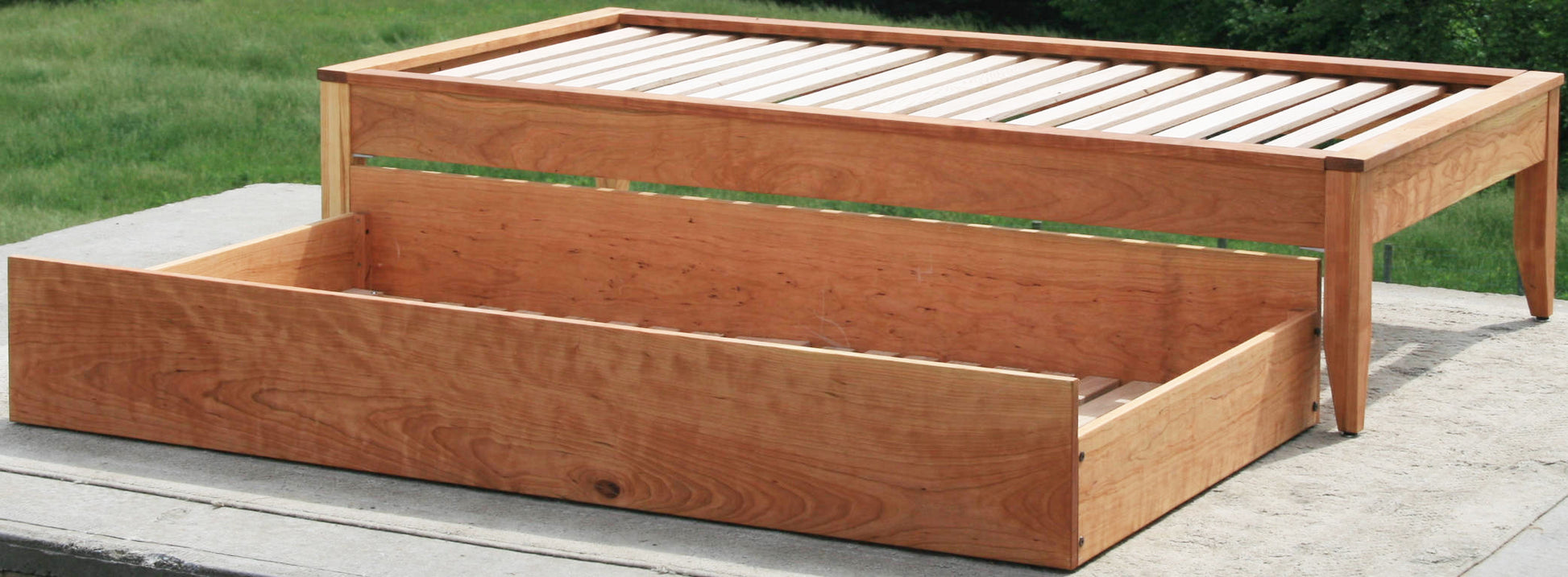 trundle out side view Trundle bed with platform top cap trim