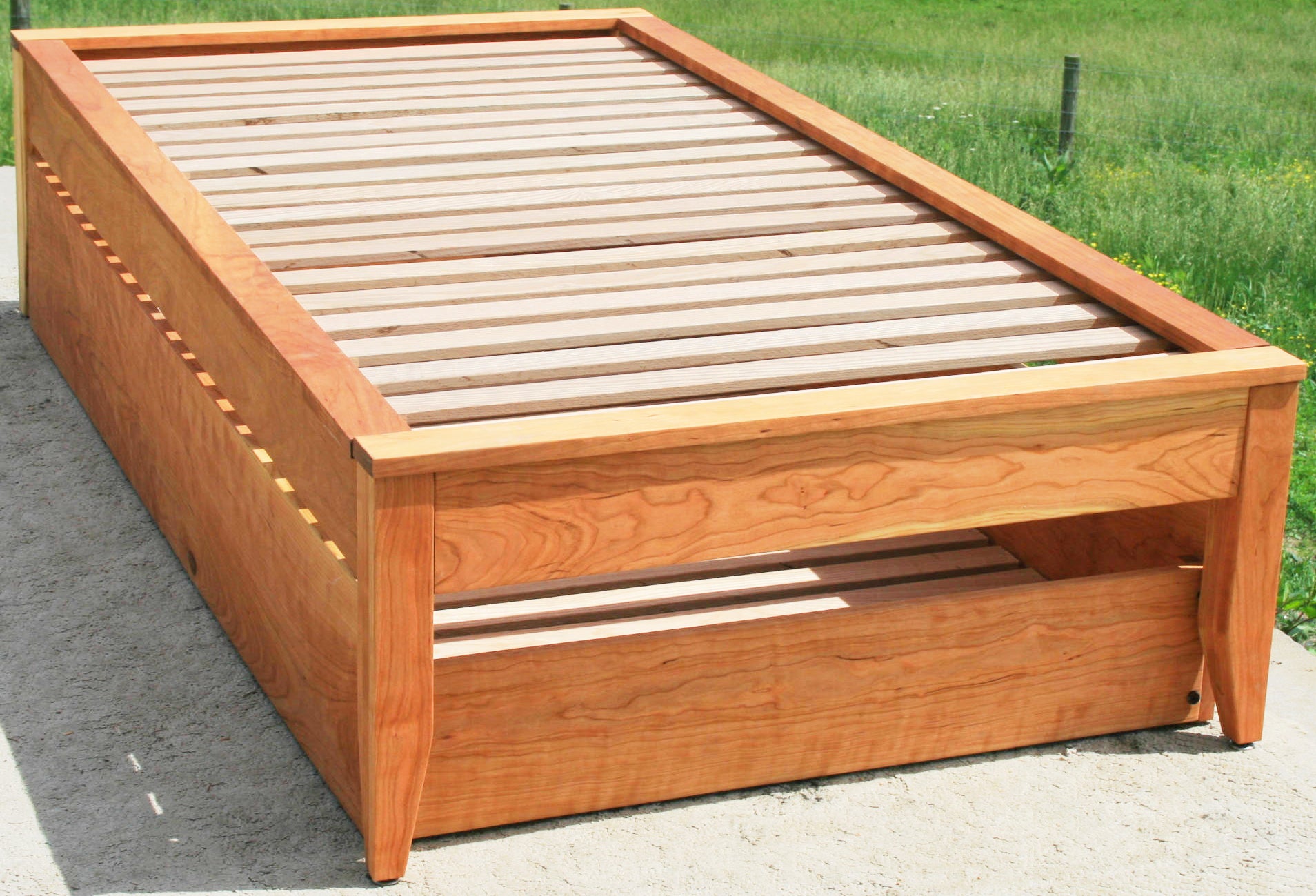 hardwood Trundle bed with platform top cap trim