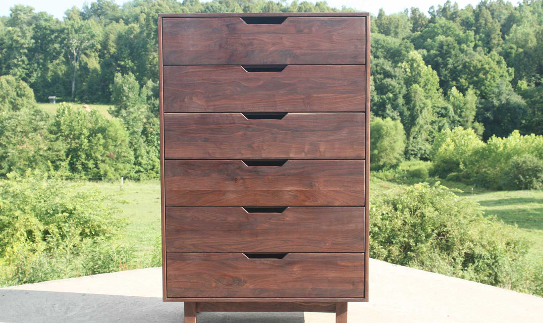 hardwood walnut dresser with 6 drawers