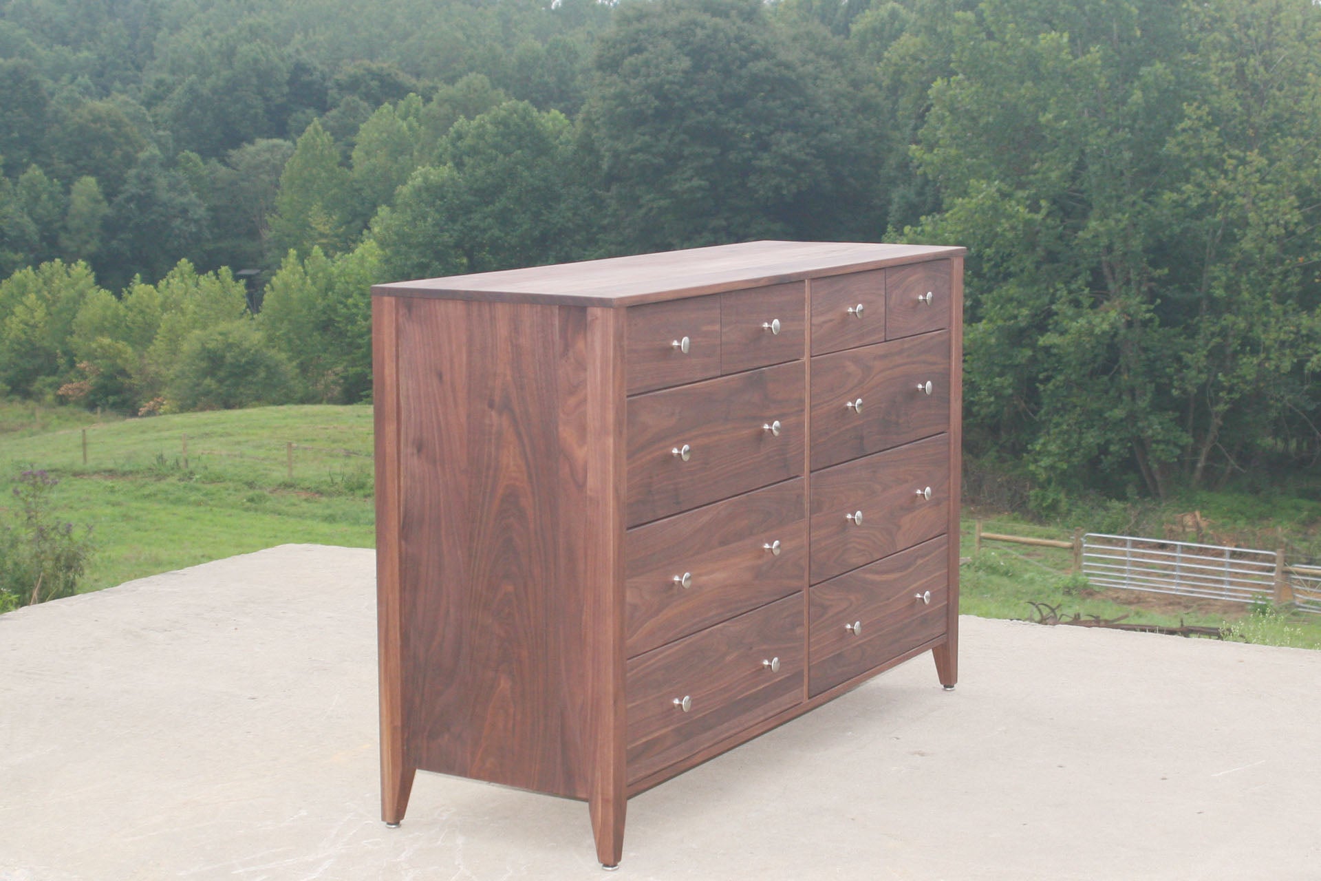 side view walnut dresser in walnut hardwood