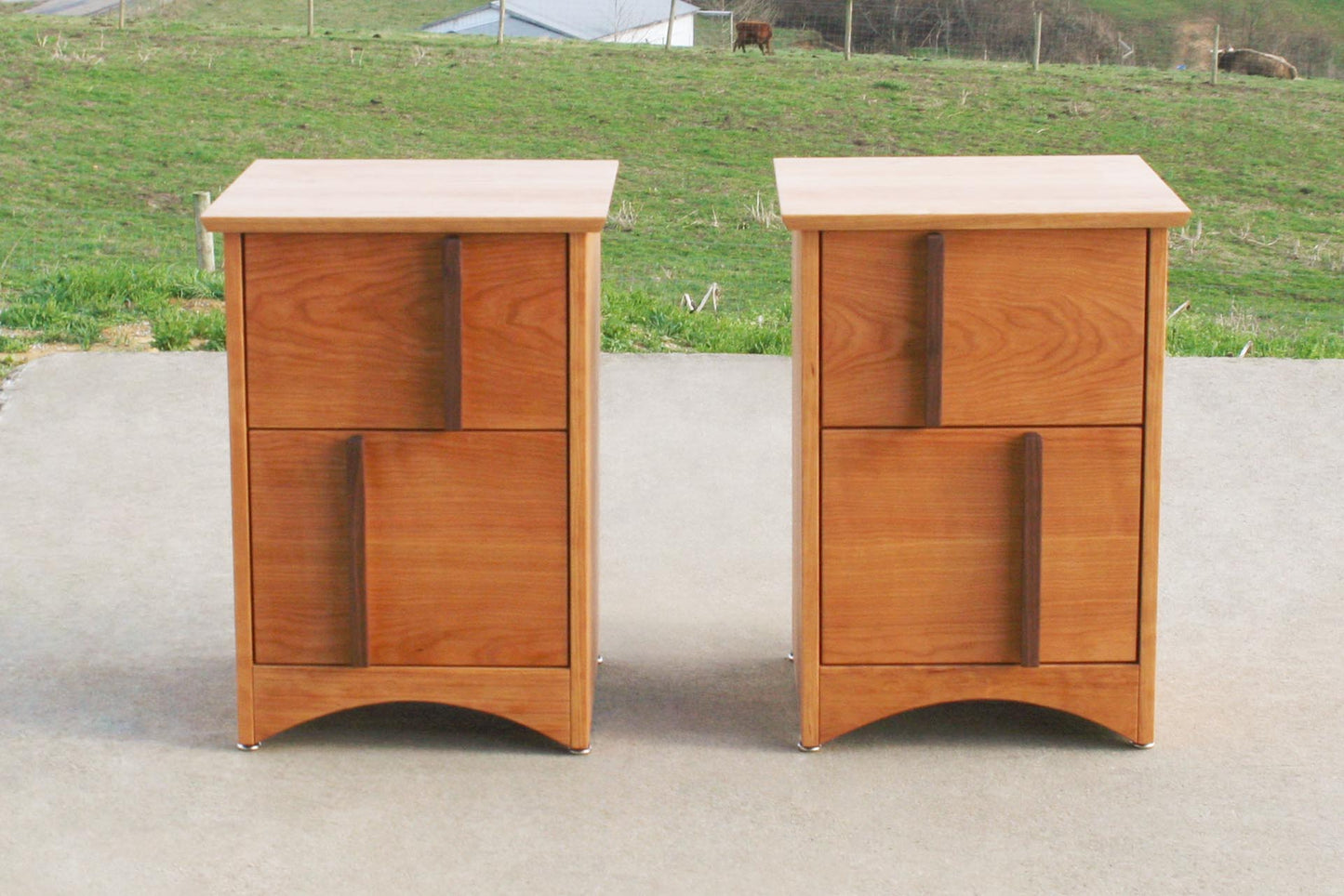 front view Multi Drawered Nightstand with Offset Pulls