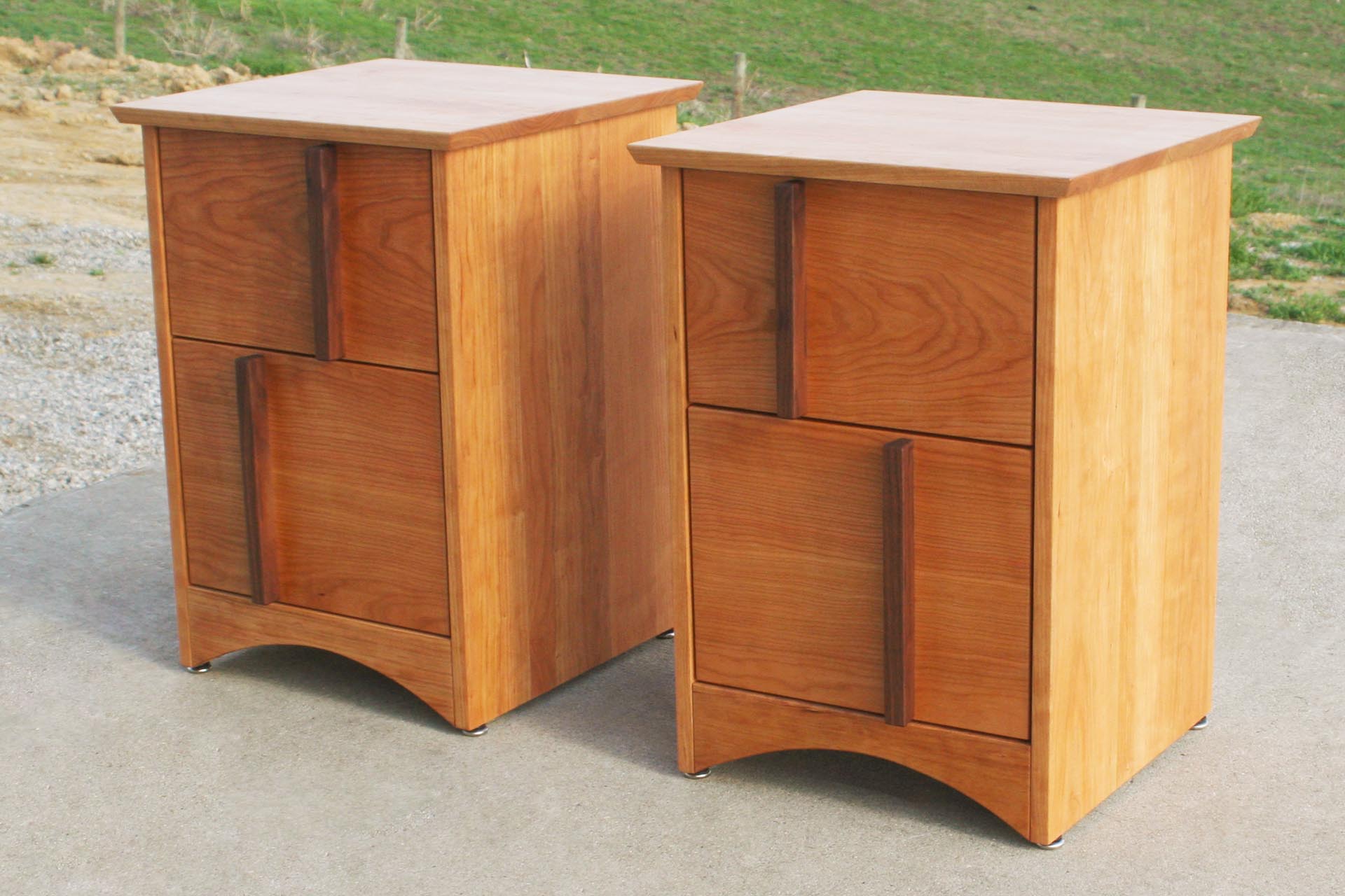 solid angled view natural Multi Drawered Nightstand with Offset Pulls