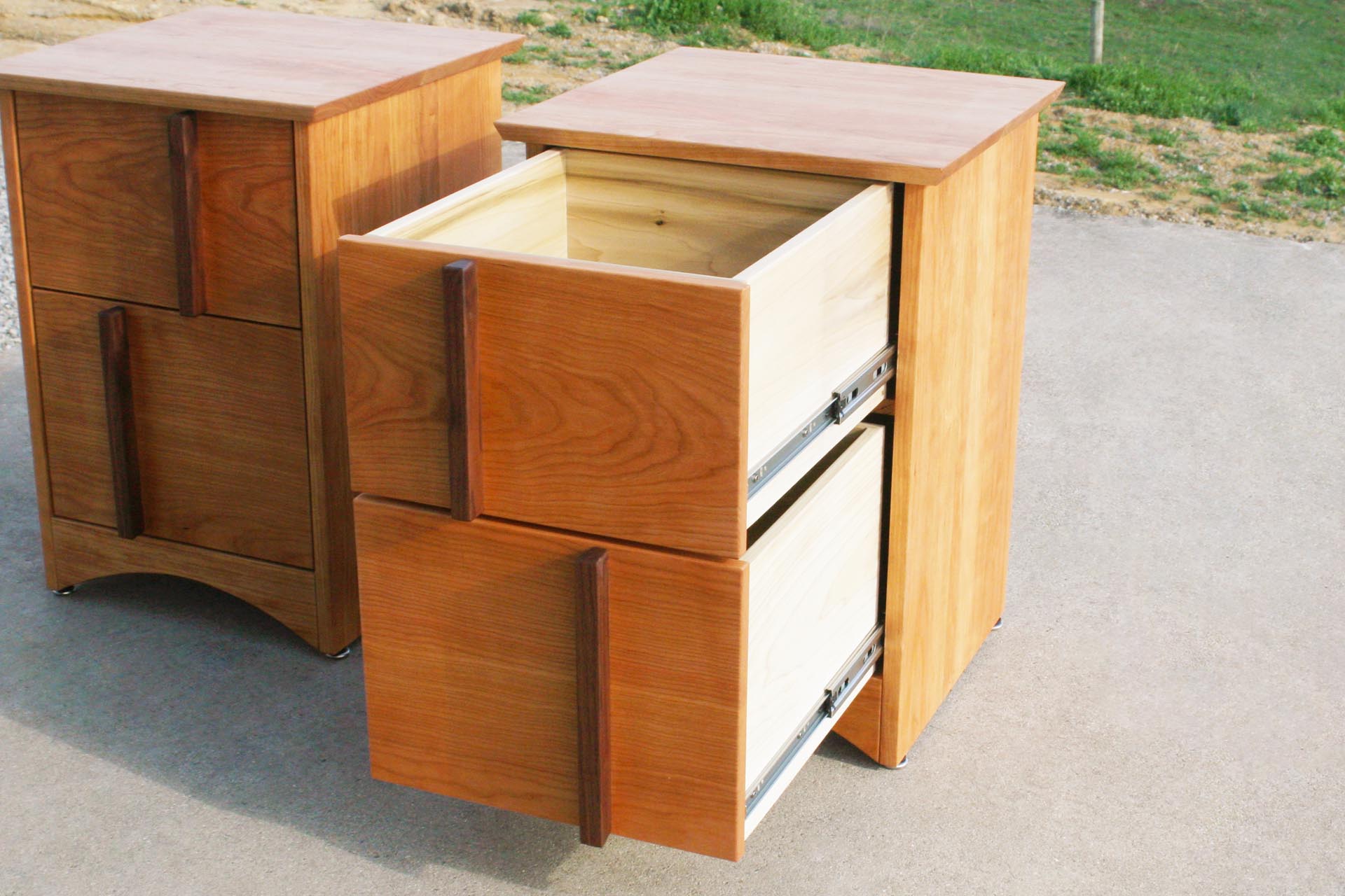 drawers open Multi Drawered Nightstand with Offset Pulls