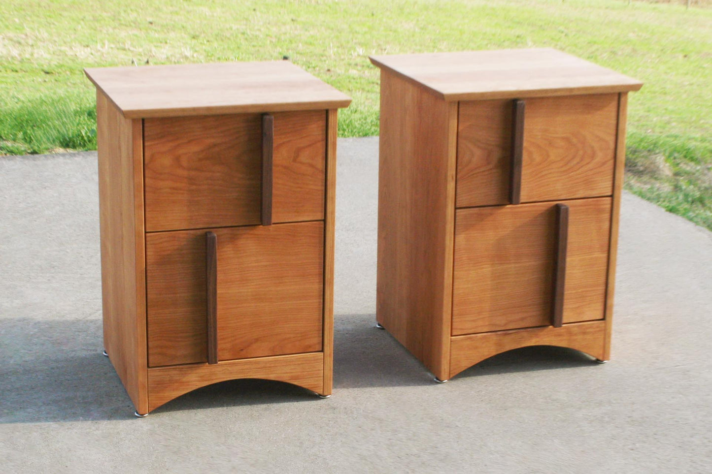 front angled view Multi Drawered Nightstand with Offset Pulls