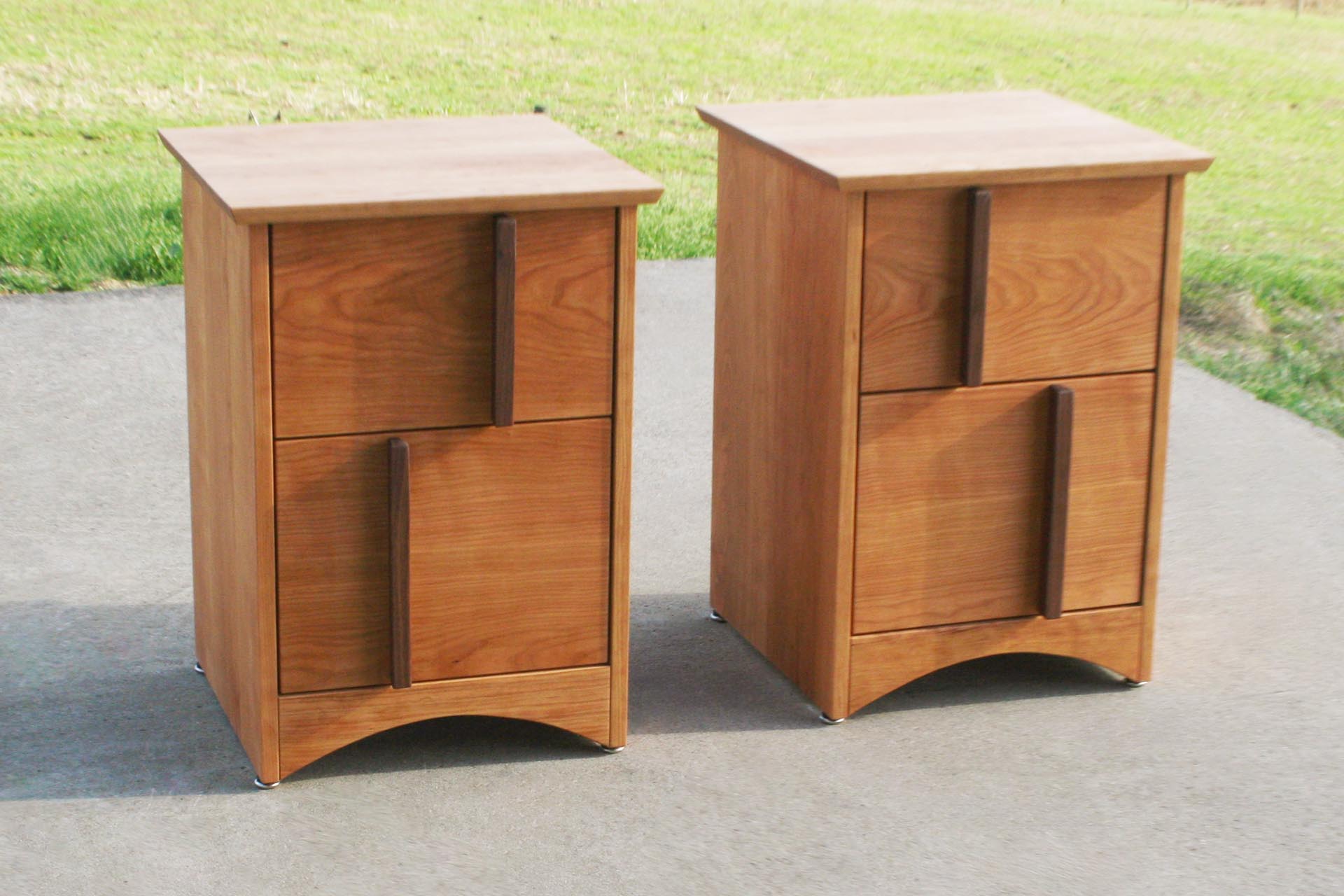 front angled view Multi Drawered Nightstand with Offset Pulls