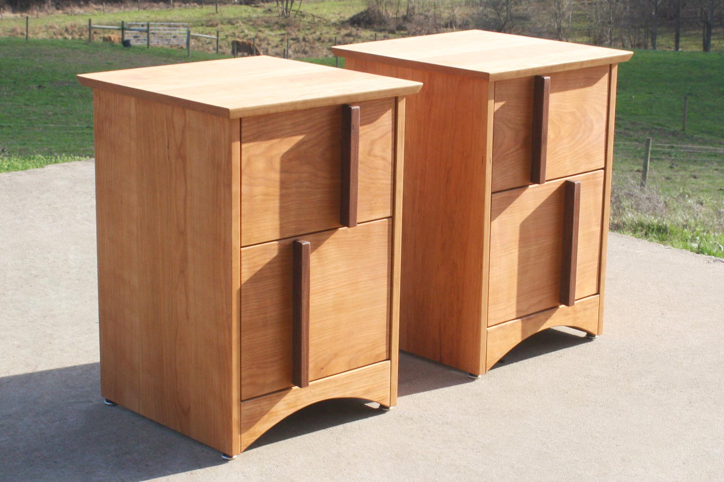 angled view Multi Drawered Nightstand with Offset Pulls