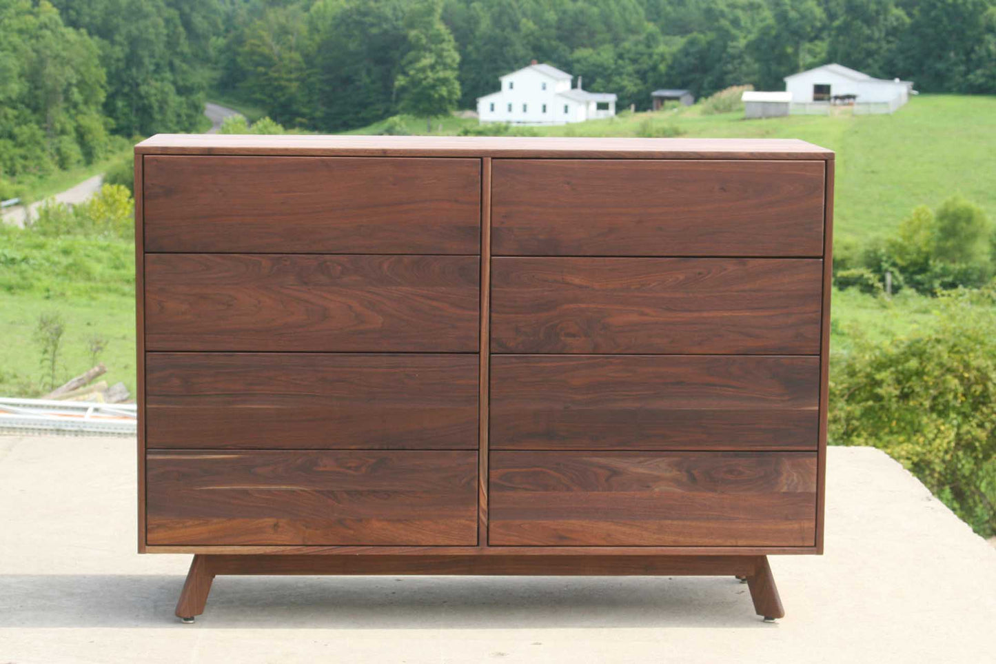 natural modern dresser with angled legs maple front view