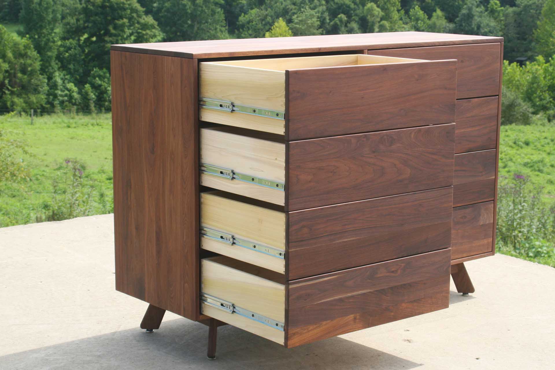 modern dresser with angled legs maple angled drawers out
