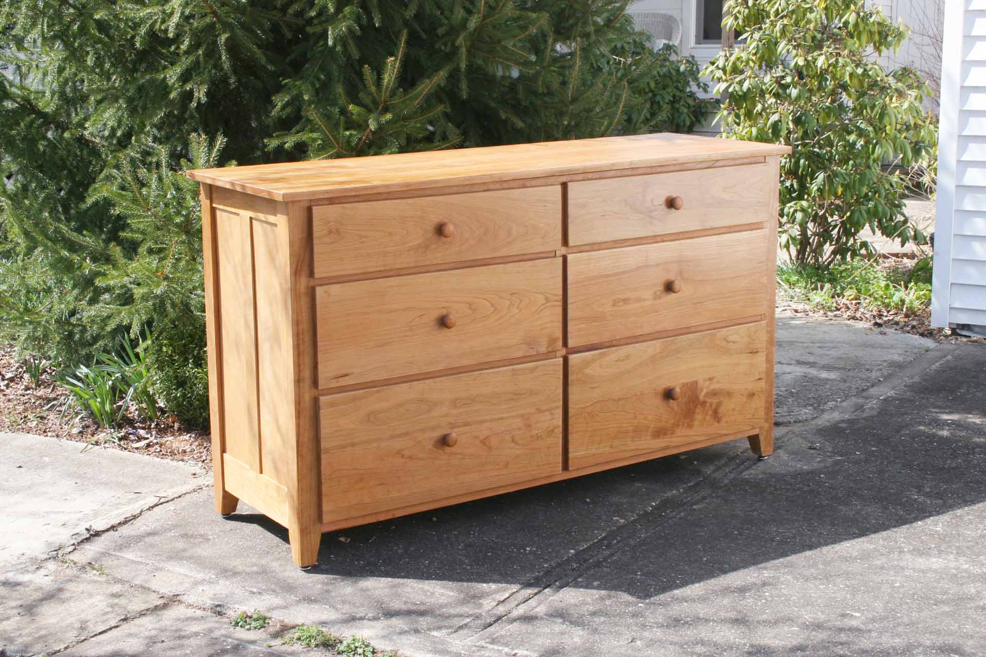 front angled view natural American made custom dresser