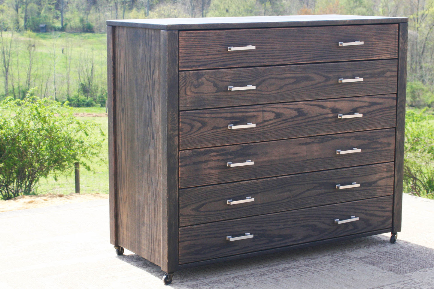 front angled view low Chest with 6 Inset Drawers and Flat Sides