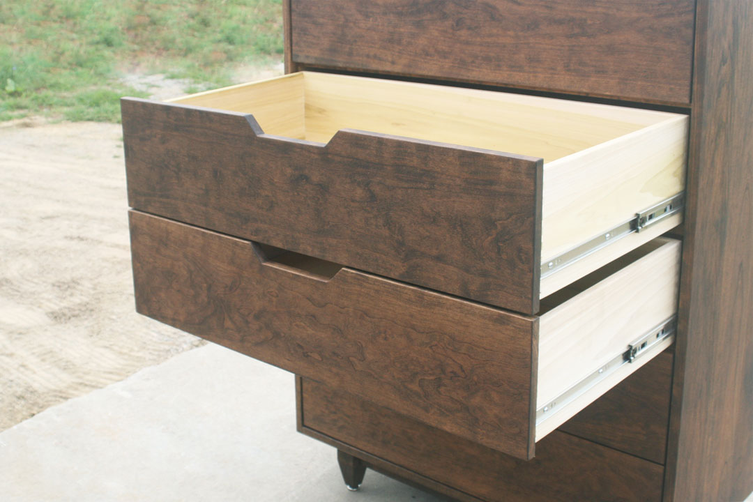 walnut dresser with drawer open
