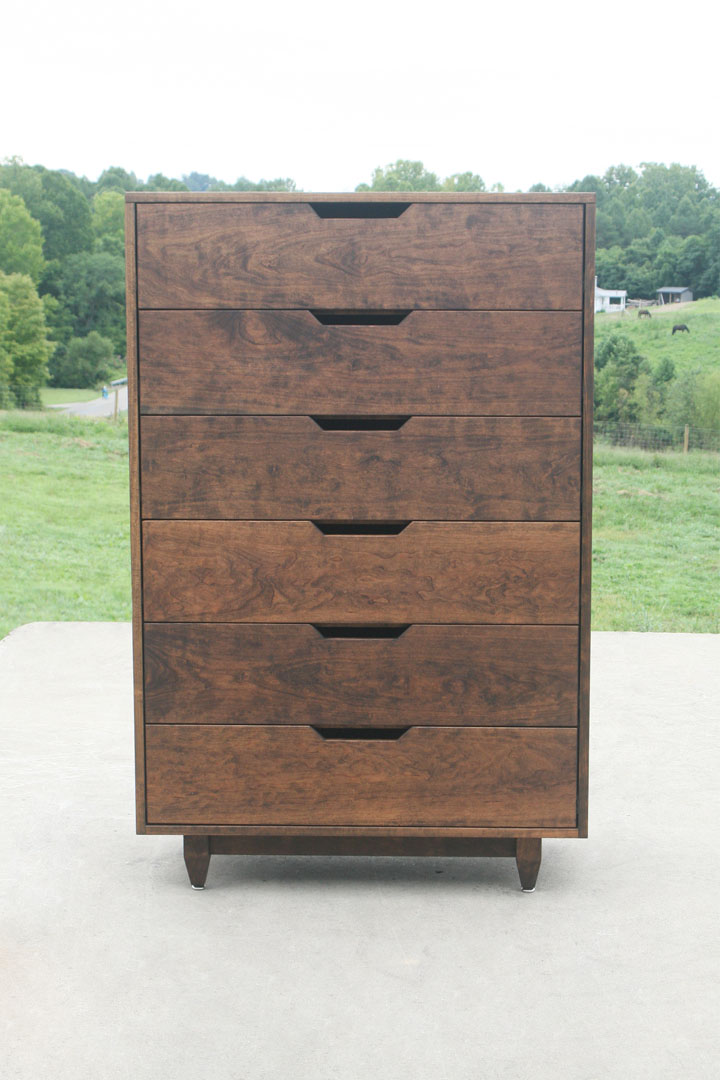 Walnut tallboy dresser with 6 drawers