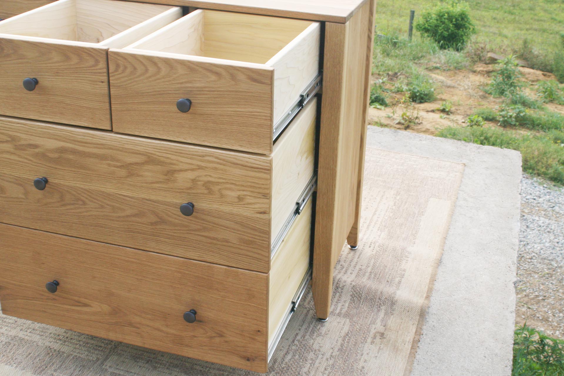 white oak dresser drawers close up view