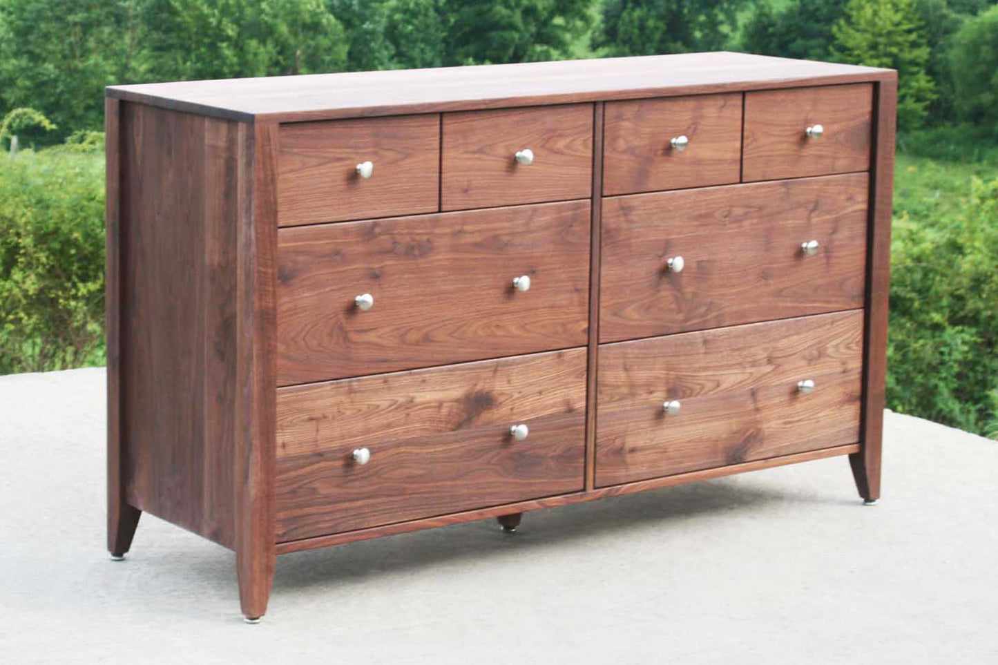 hardwood dresser with metal pulls angled view