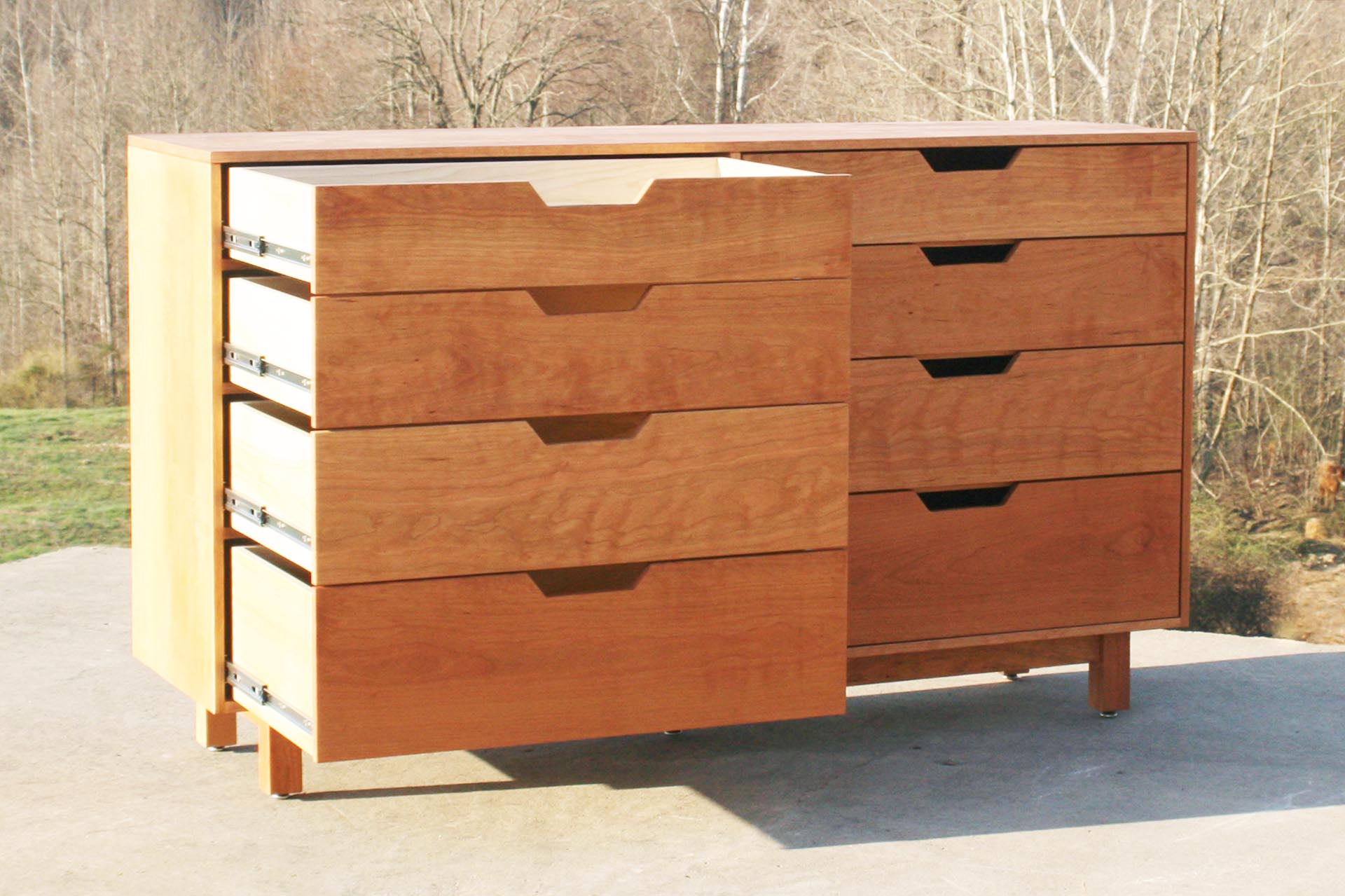 angled view Cherry wood dresser
