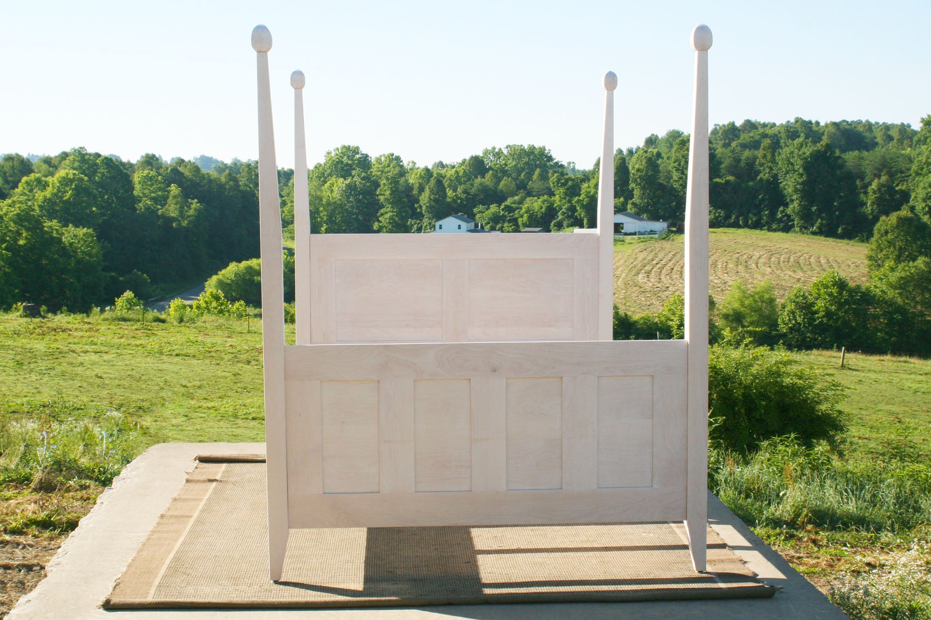 front view Paneled canopy bed with box spring base